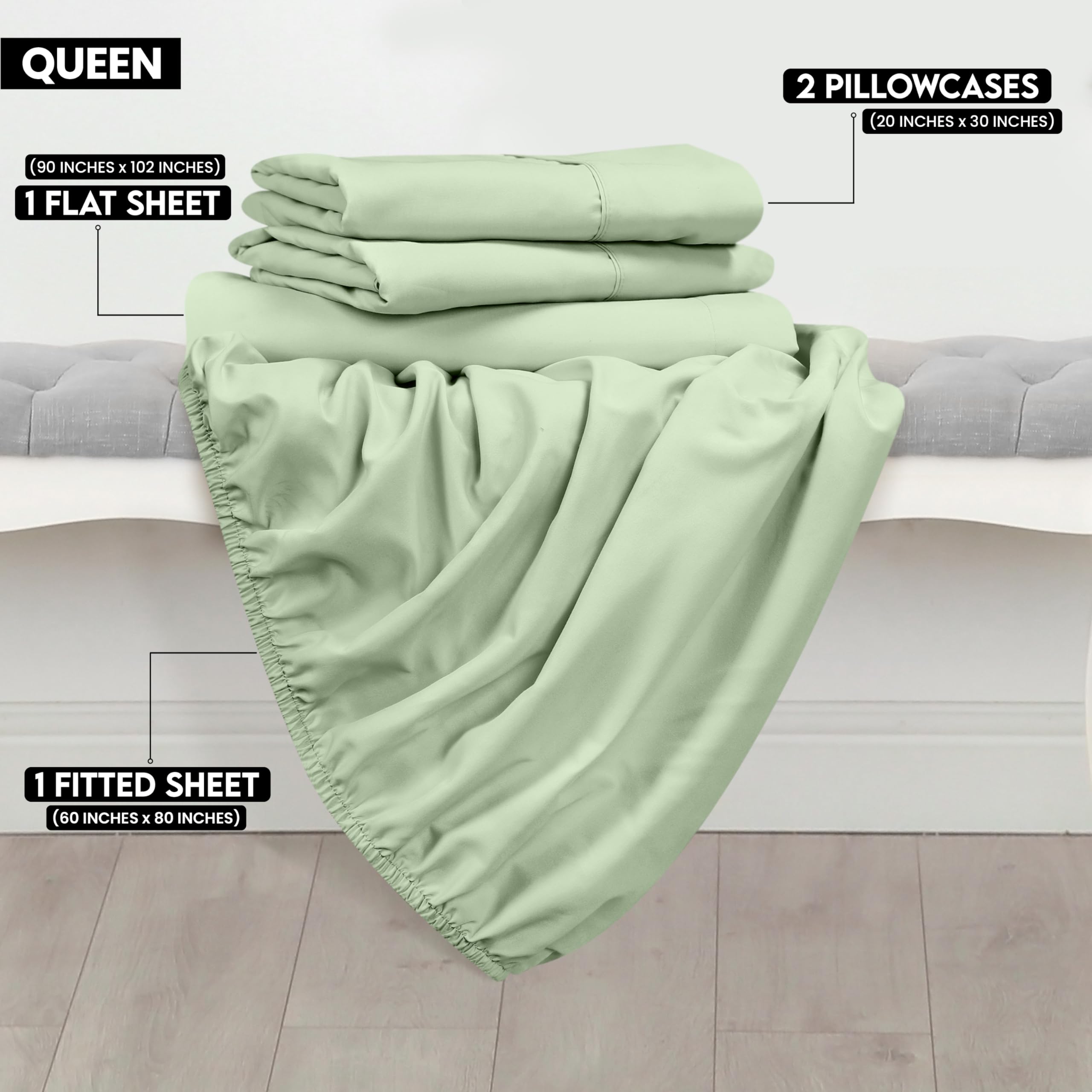 Foto 3 pulgar | Juego De Sábanas Utopia Bedding Queen De Microfibra Cepillada, Color Salvia - Venta Internacional.