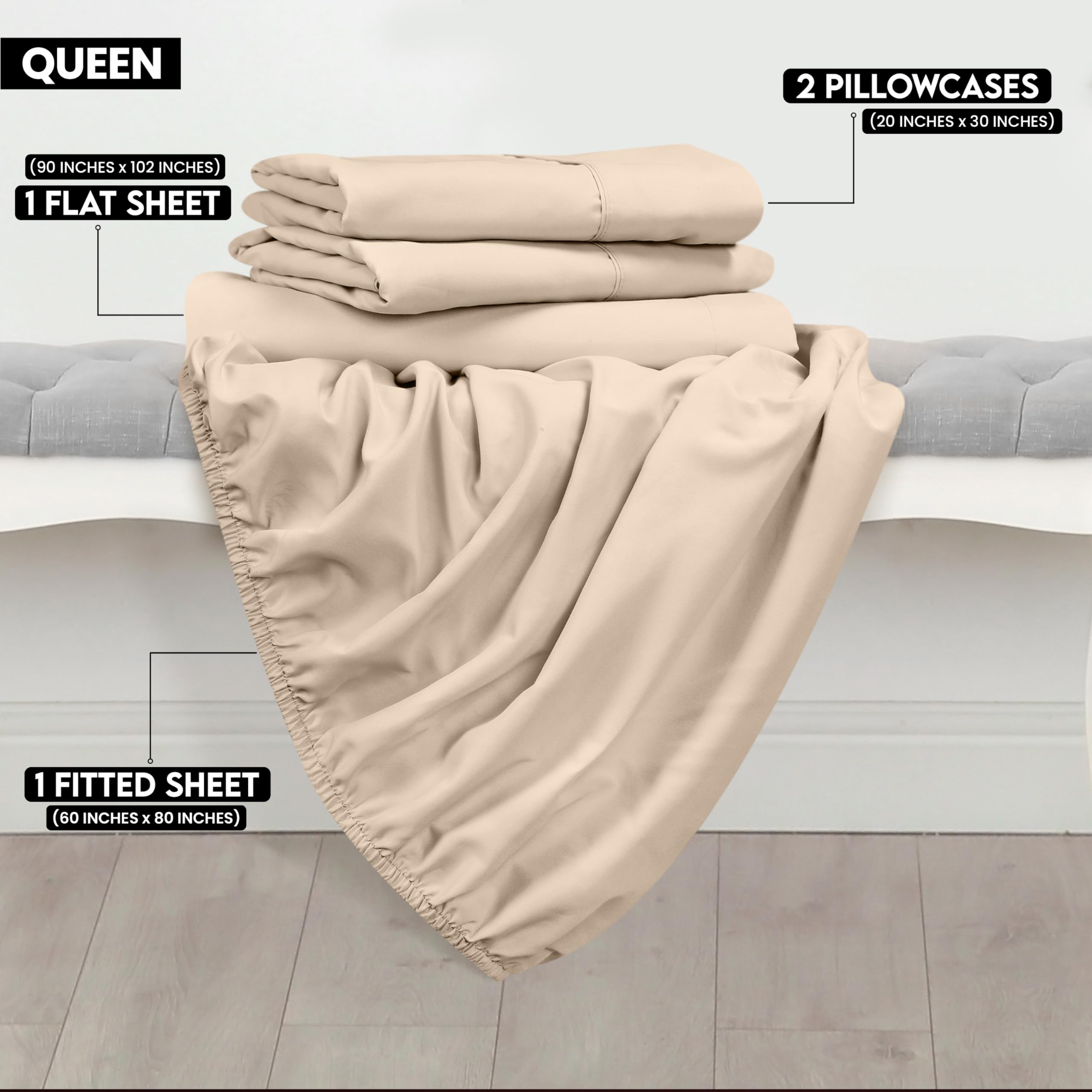 Foto 3 pulgar | Juego De Sábanas Utopia Bedding Queen De Microfibra Cepillada, Color Beige - Venta Internacional.