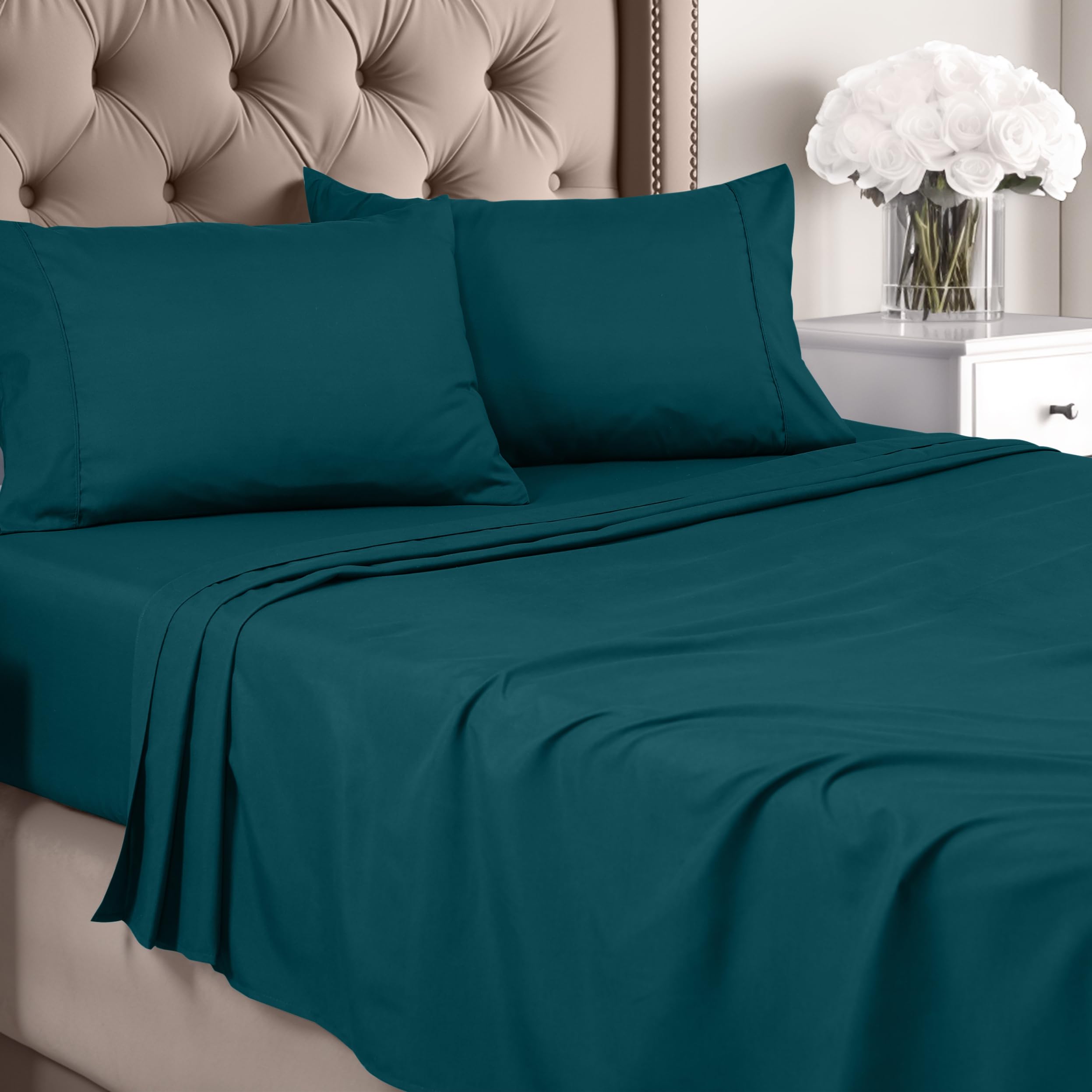 Juego De Sábanas Utopia Bedding Queen De Microfibra Cepillada, Color Verde Azulado - Venta Internacional.