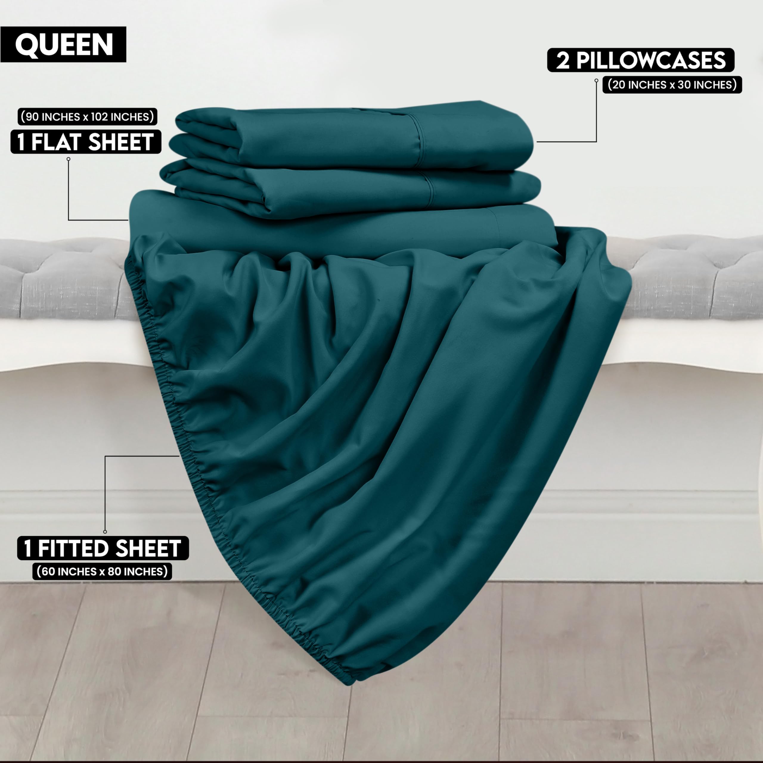 Foto 3 pulgar | Juego De Sábanas Utopia Bedding Queen De Microfibra Cepillada, Color Verde Azulado - Venta Internacional.