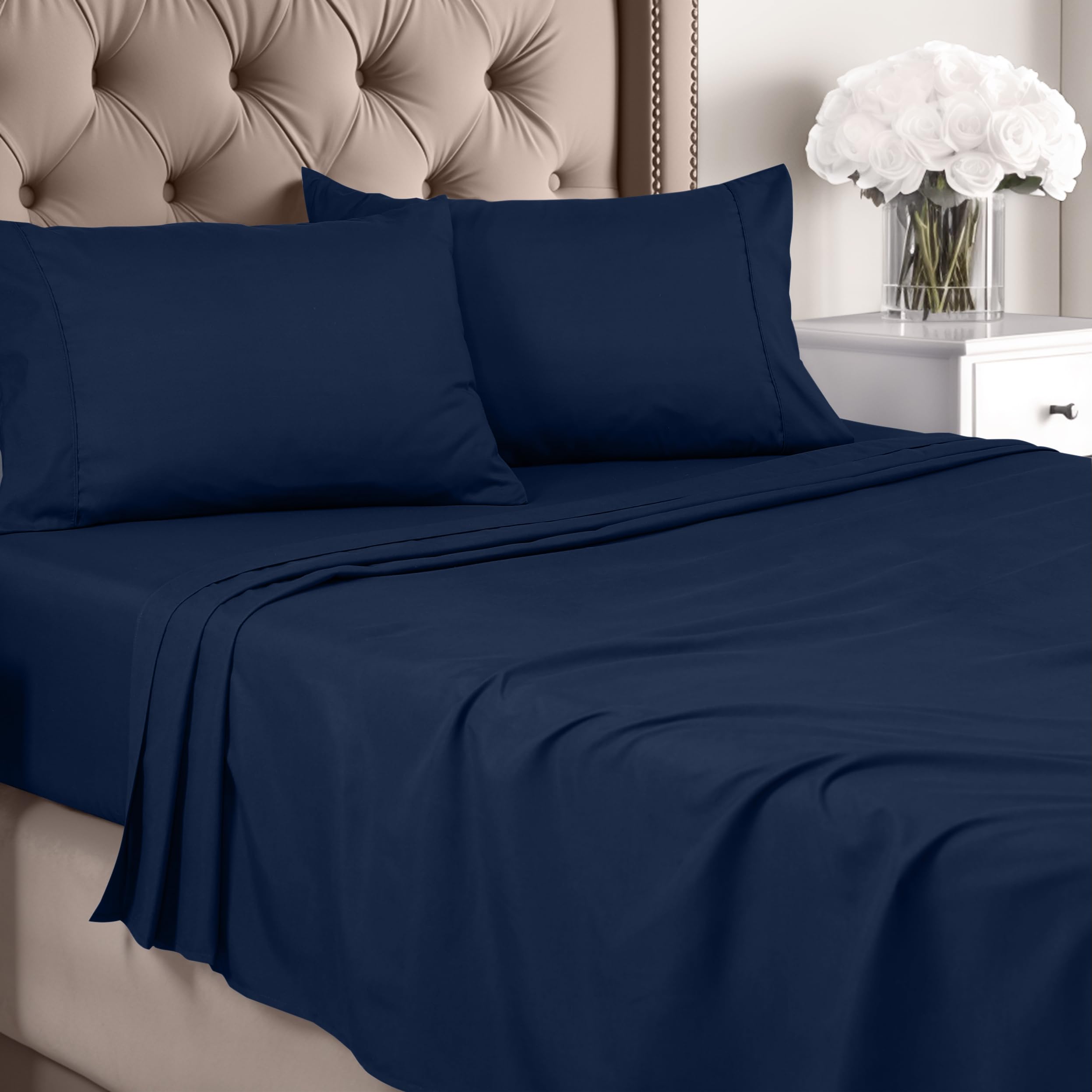 Juego De Sábanas Utopia Bedding De Microfibra Totalmente Cepillada, Color Azul Marino - Venta Internacional.