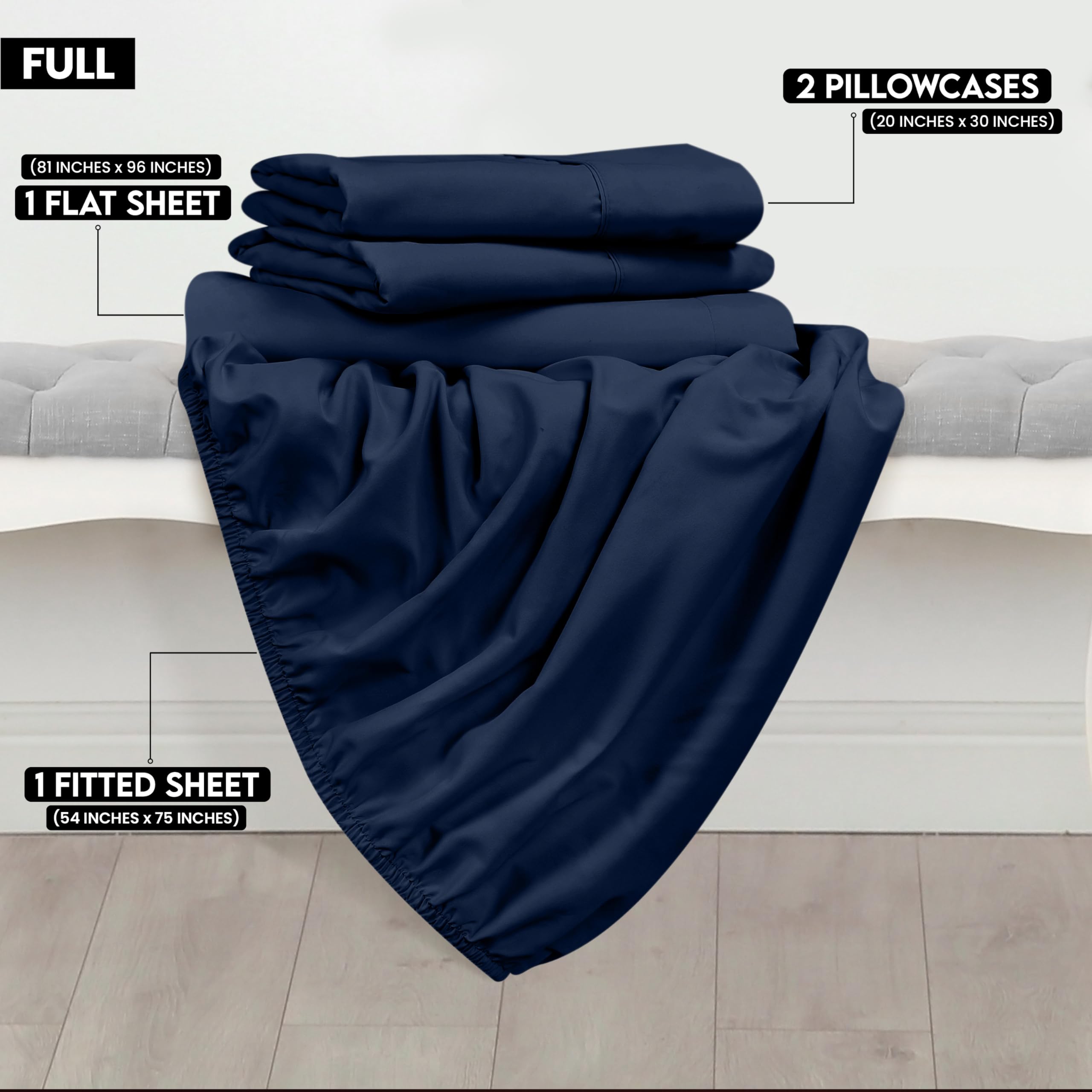 Foto 3 pulgar | Juego De Sábanas Utopia Bedding De Microfibra Totalmente Cepillada, Color Azul Marino - Venta Internacional.