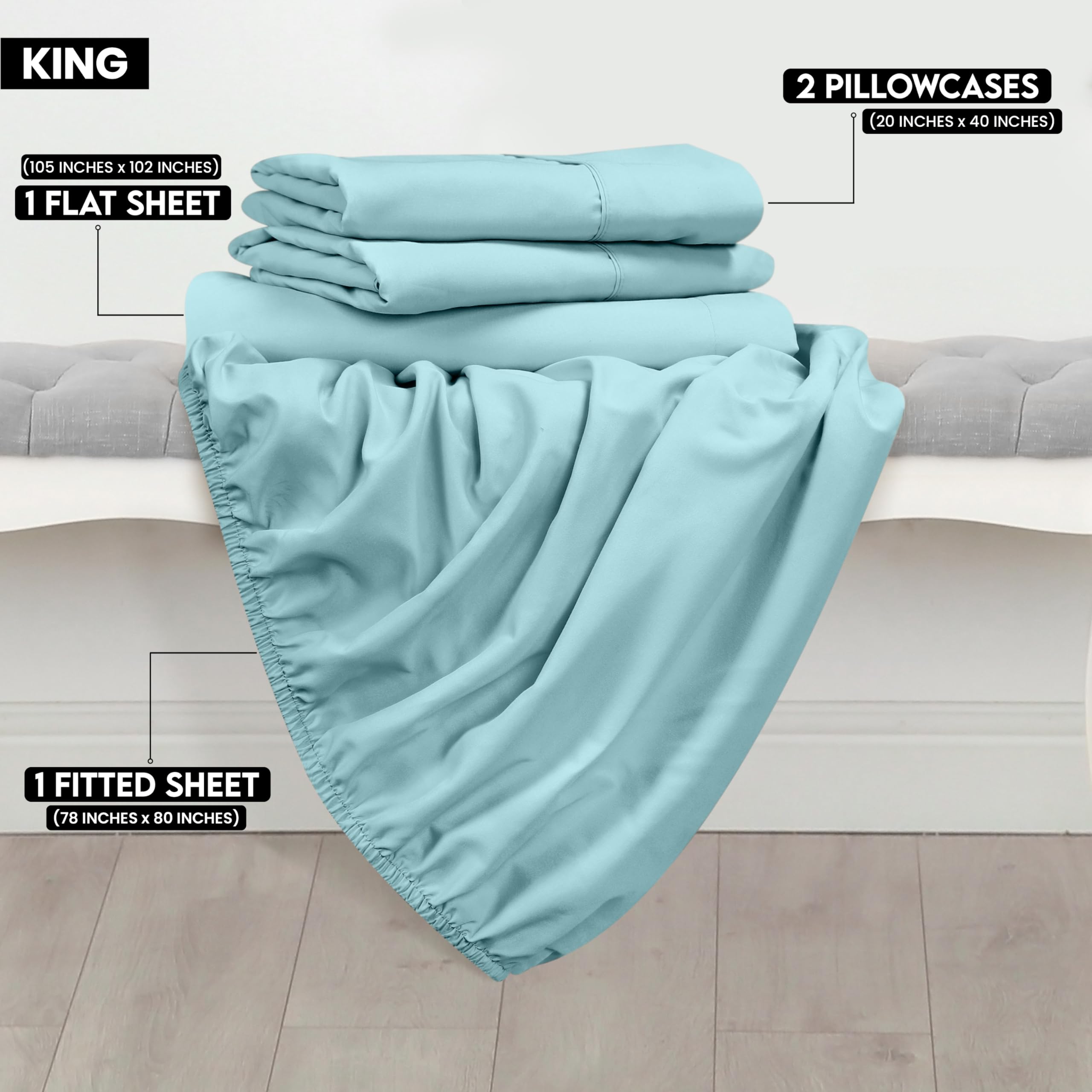 Foto 3 pulgar | Juego De Sábanas Utopia Bedding King De Microfibra Cepillada Para Spa, Color Azul - Venta Internacional.