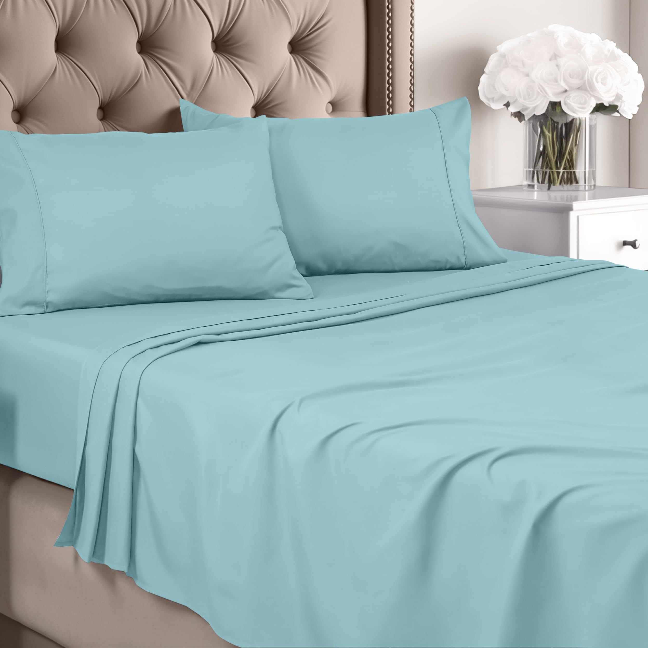 Juego De Sábanas Utopia Bedding Queen De Microfibra Cepillada Para Spa, Color Azul - Venta Internacional.