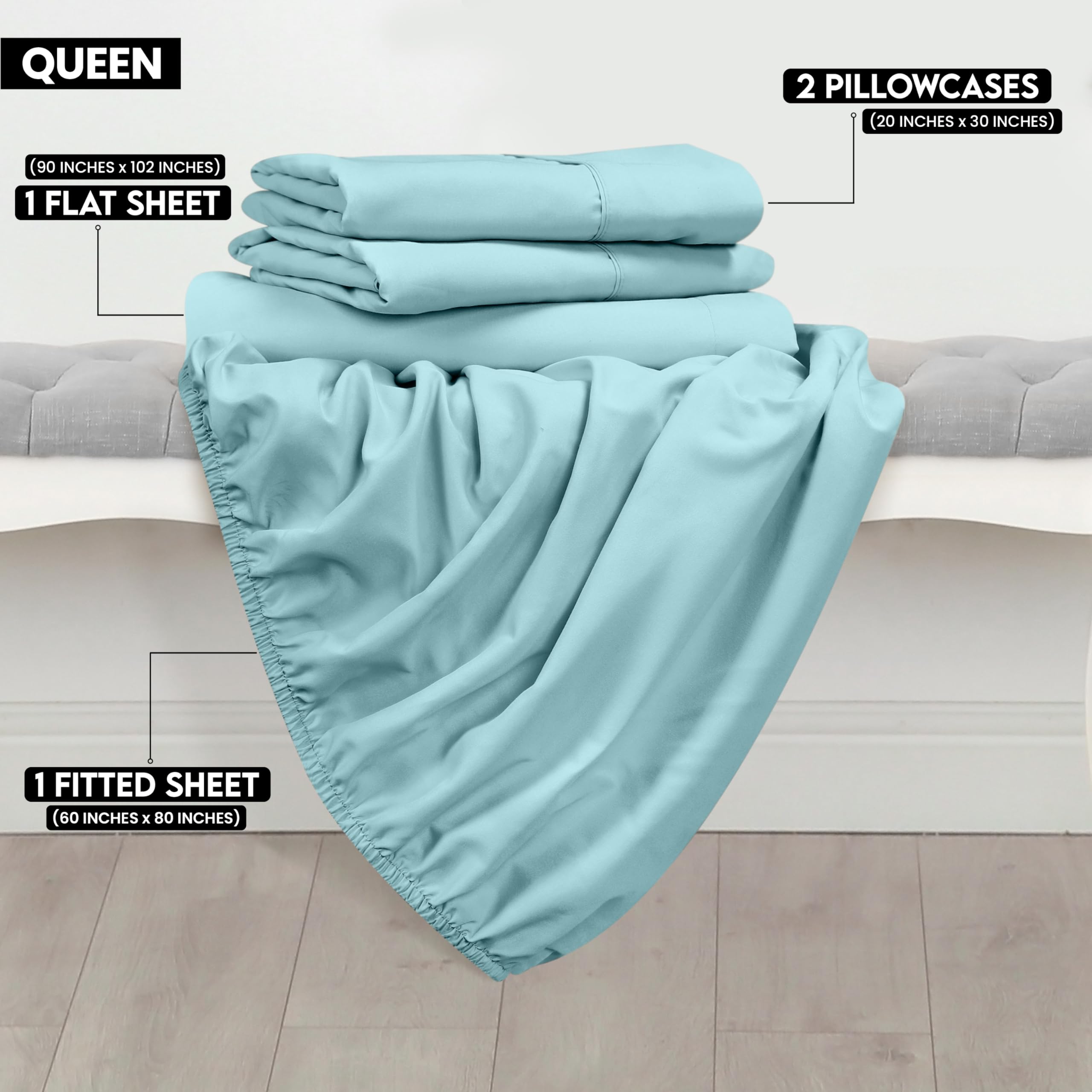 Foto 3 pulgar | Juego De Sábanas Utopia Bedding Queen De Microfibra Cepillada Para Spa, Color Azul - Venta Internacional.