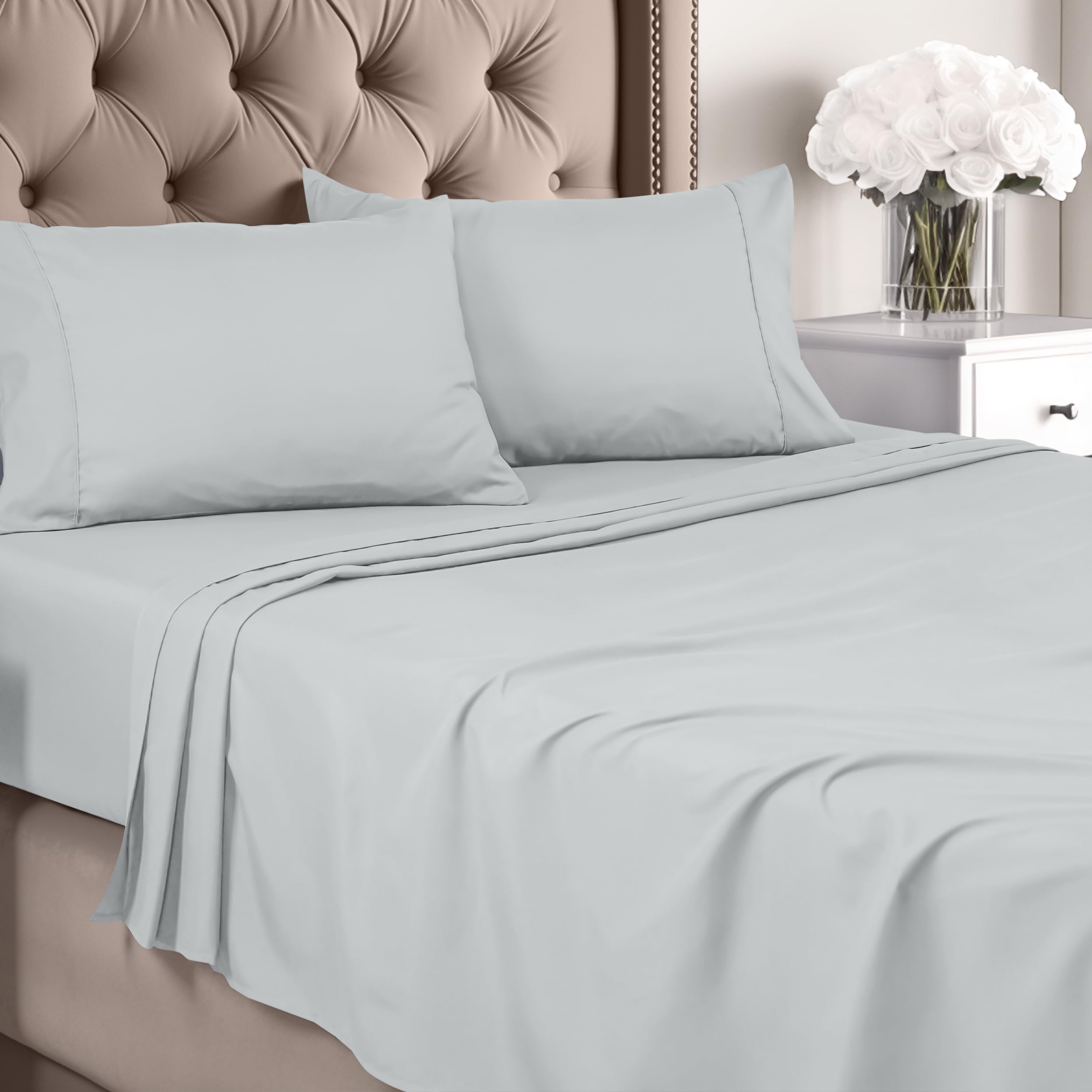 Juego De Sábanas Utopia Bedding Queen De Microfibra Cepillada, Color Gris Claro - Venta Internacional.