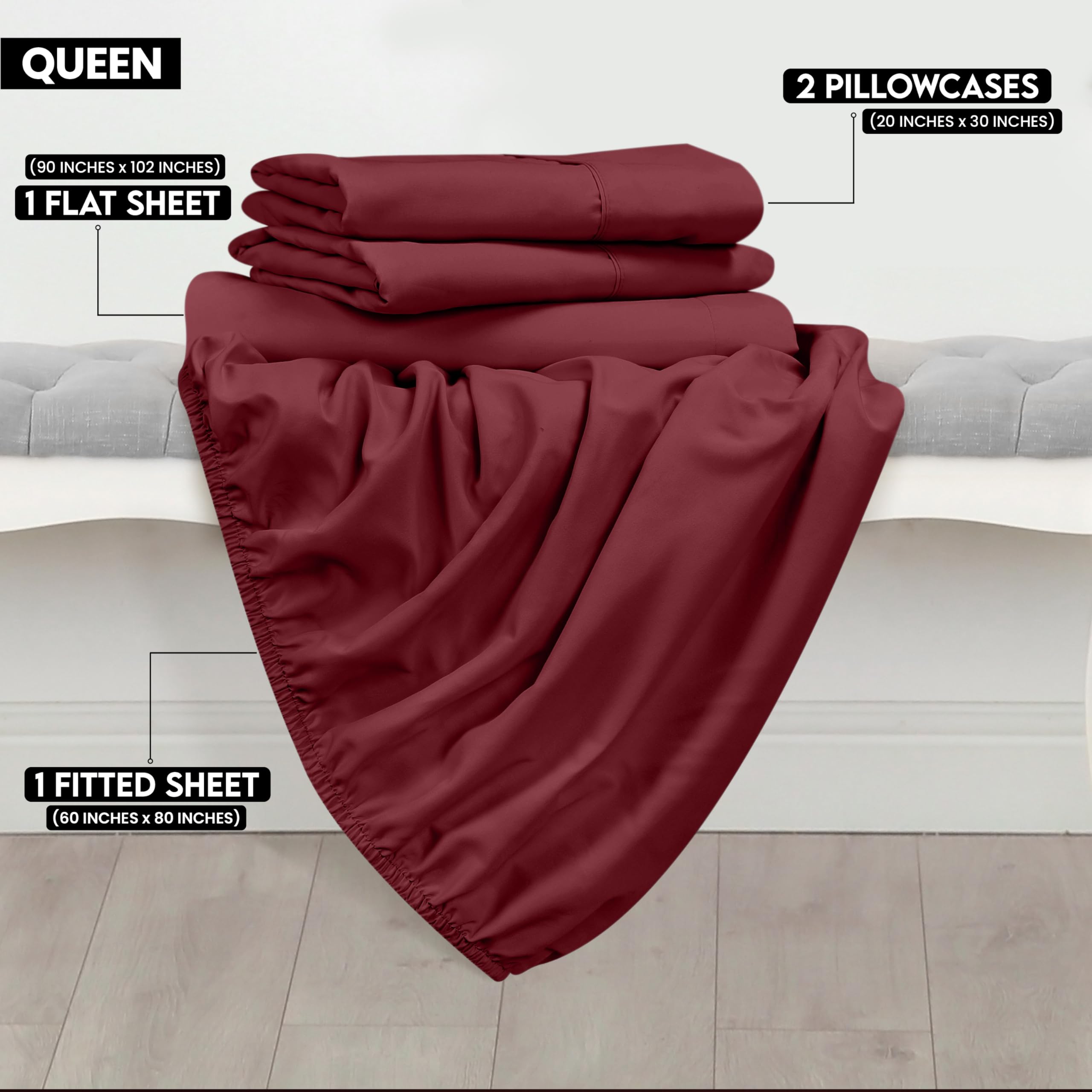 Foto 3 pulgar | Juego De Sábanas Utopia Bedding Tamaño Queen, Microfibra Cepillada - Venta Internacional.