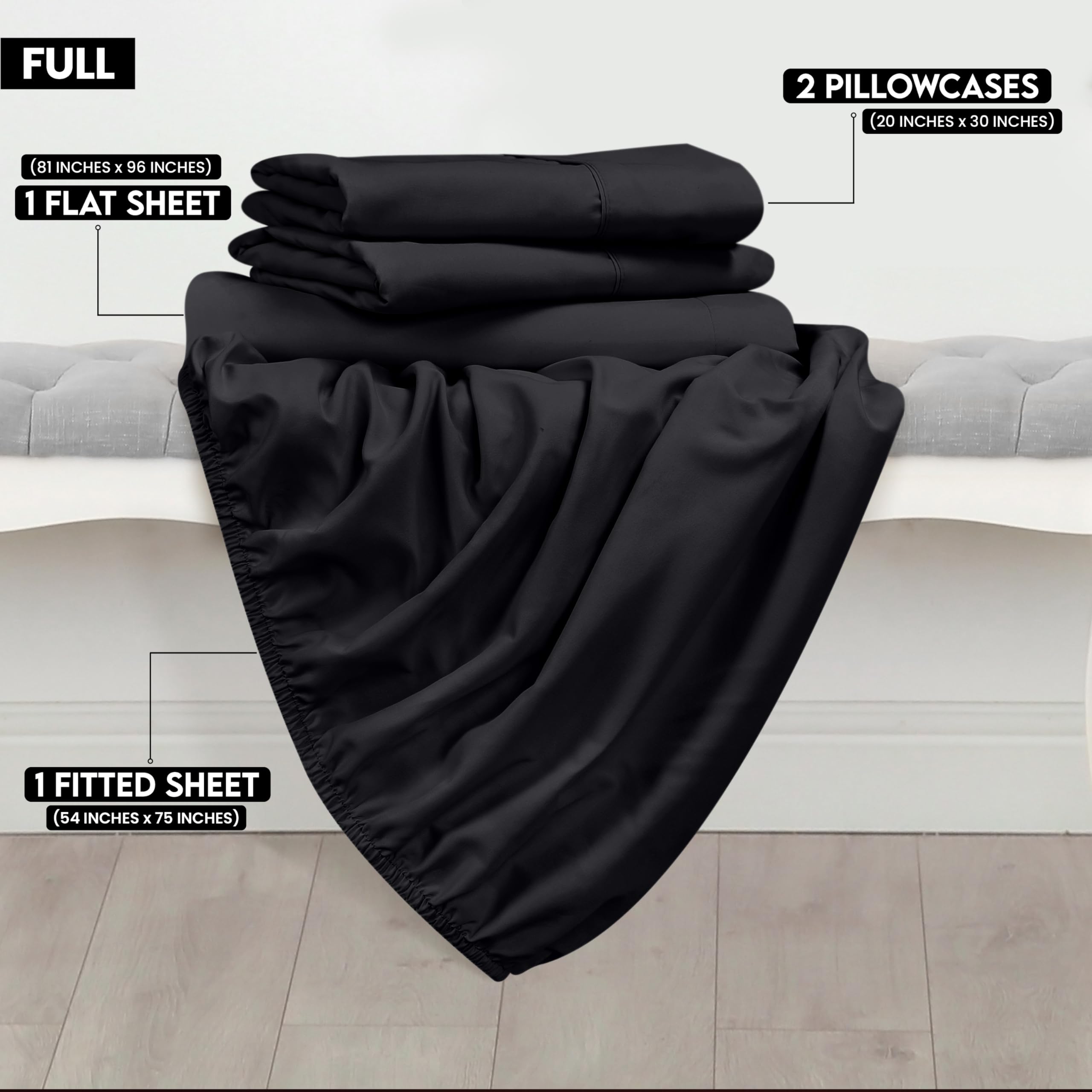 Foto 3 pulgar | Juego De Sábanas Utopia Bedding De Microfibra Totalmente Cepillada, Color Negro - Venta Internacional.