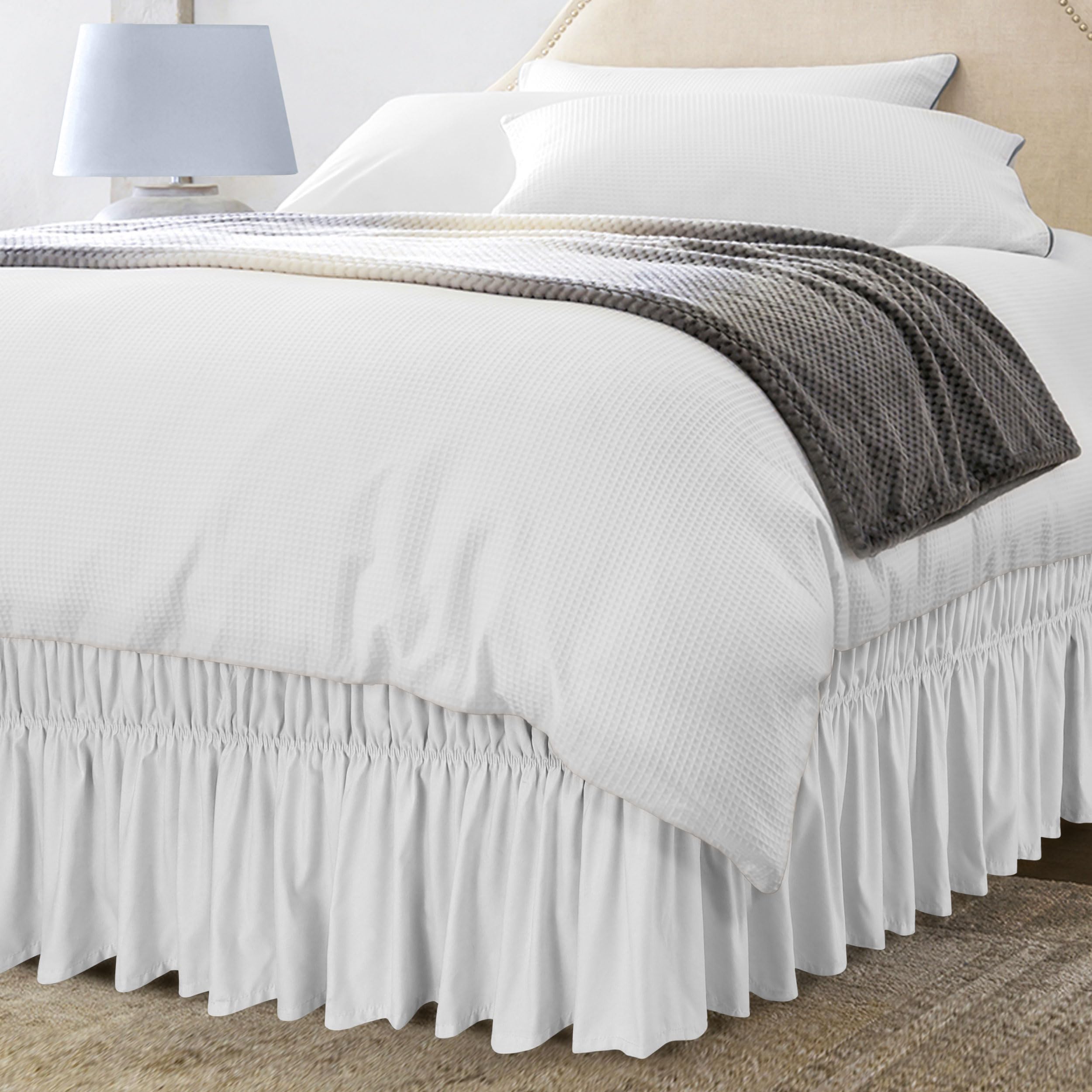 Falda De Cama Utopia Bedding Totalmente Elástica Con Volantes De 40 Cm, Color Blanco - Venta Internacional.