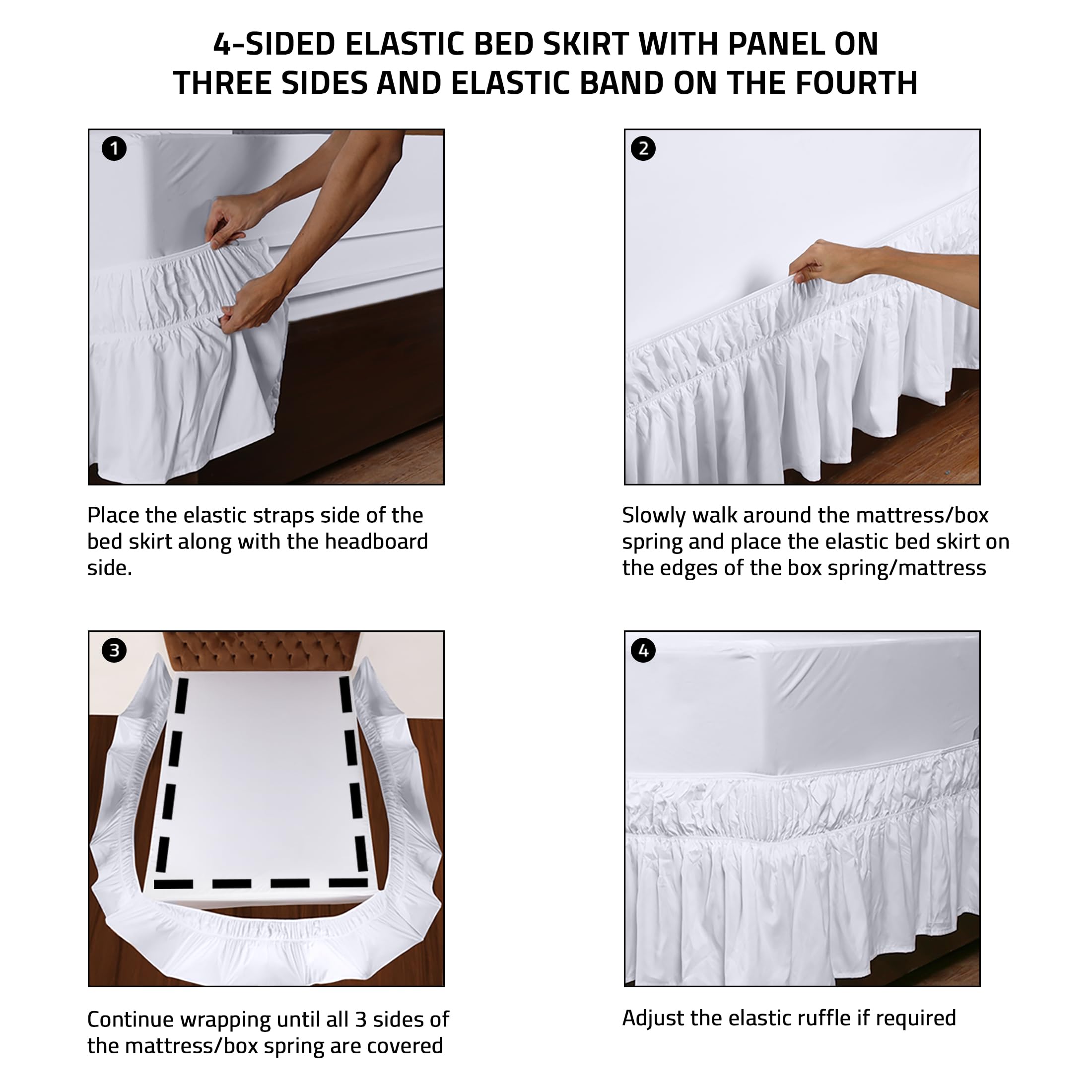 Foto 4 pulgar | Falda De Cama Utopia Bedding Totalmente Elástica Con Volantes De 40 Cm, Color Blanco - Venta Internacional.