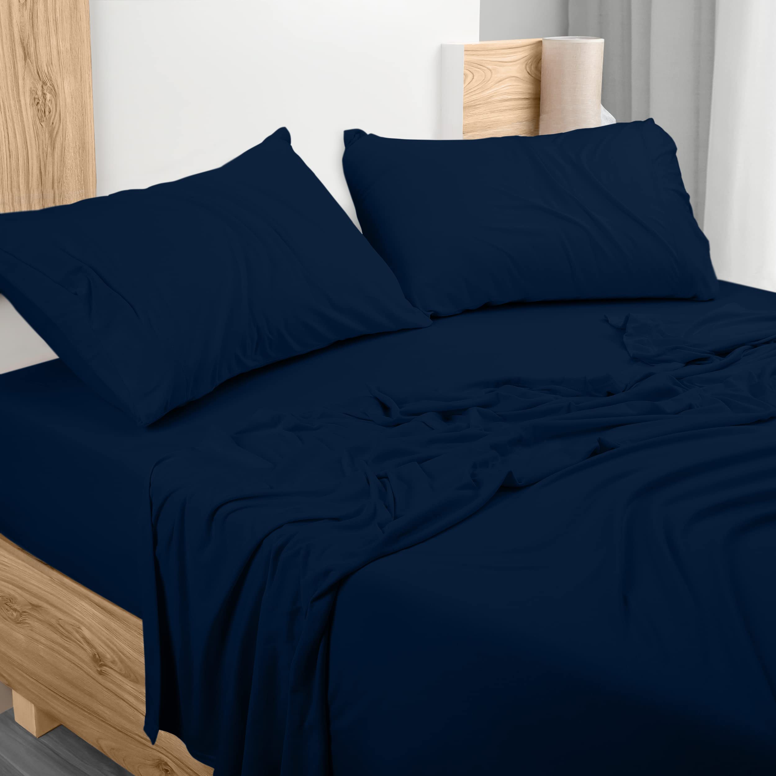 Juego De Sábanas Utopia Bedding Queen Jersey De Punto, 4 Piezas, Azul Marino - Venta Internacional.