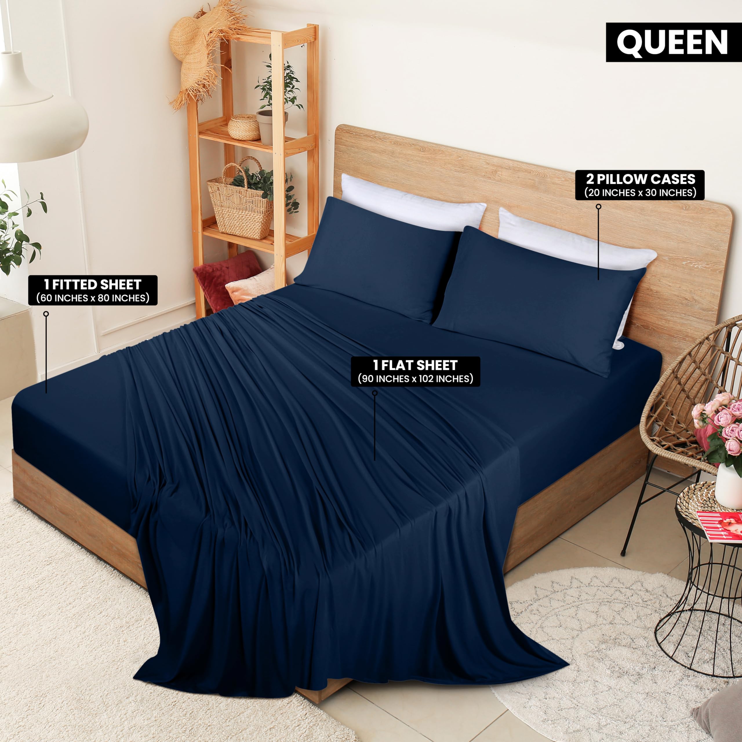 Foto 2 | Juego De Sábanas Utopia Bedding Queen Jersey De Punto, 4 Piezas, Azul Marino - Venta Internacional.