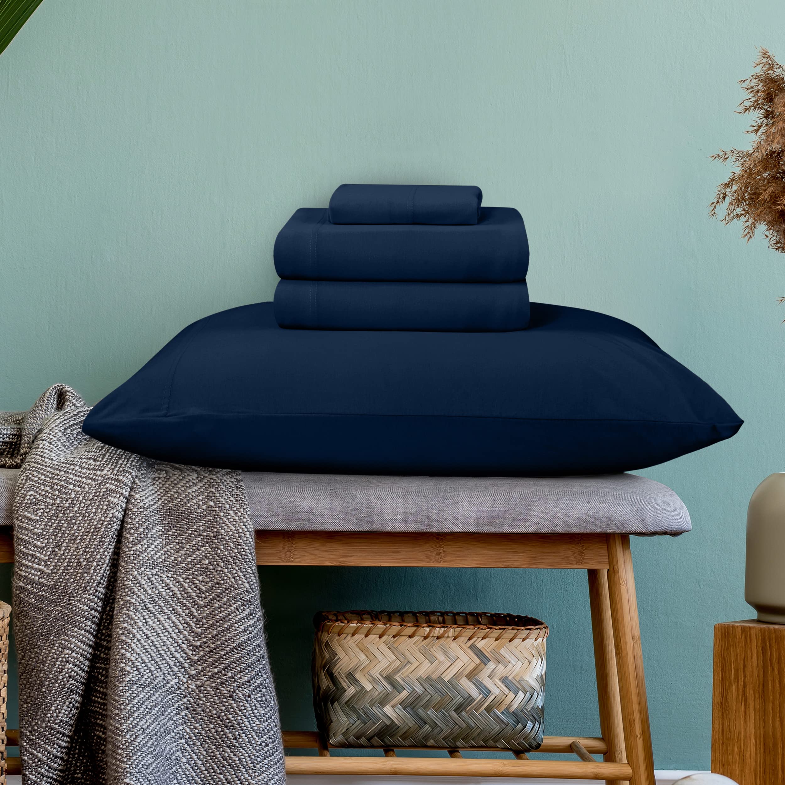 Foto 4 pulgar | Juego De Sábanas Utopia Bedding Queen Jersey De Punto, 4 Piezas, Azul Marino - Venta Internacional.