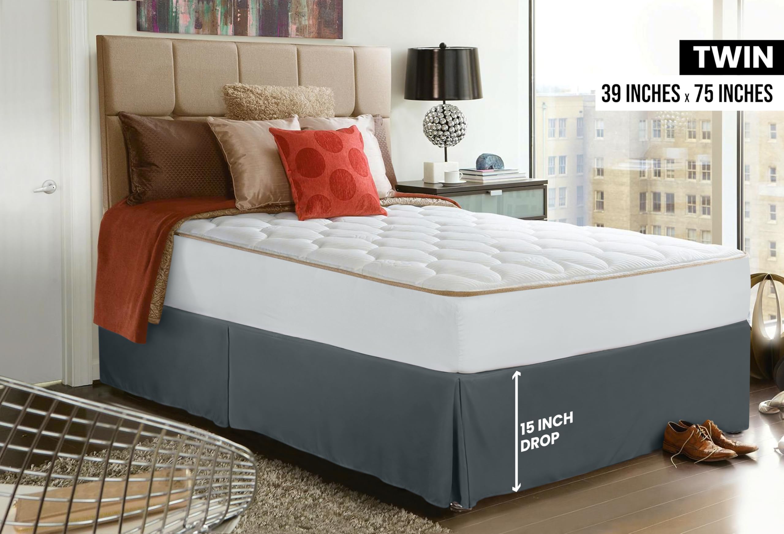 Foto 3 pulgar | Skirt Utopia Bedding, Doble, Suave, Cuádruple, Plisado, Gris - Venta Internacional.