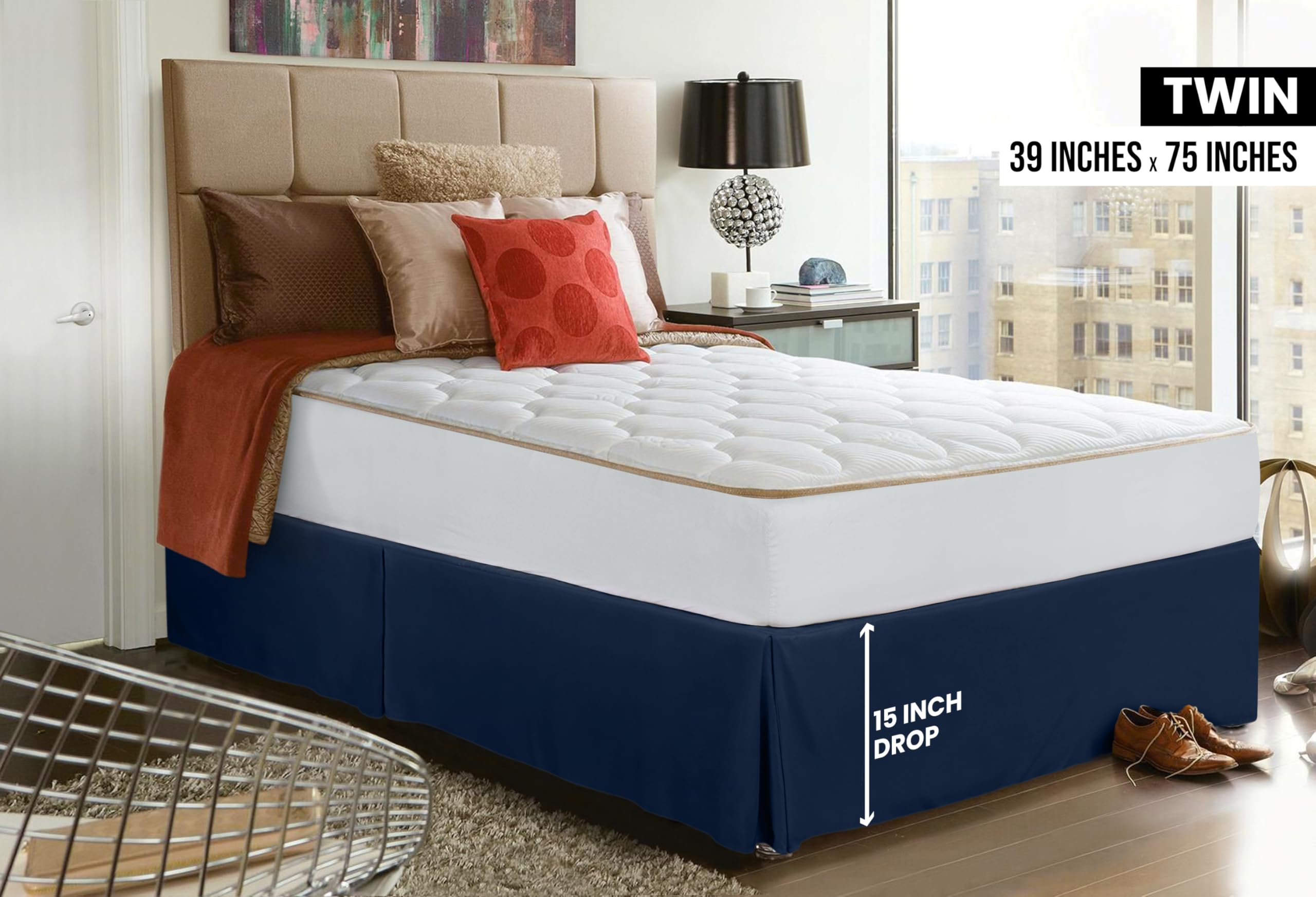 Foto 3 pulgar | Falda De Cama Utopia Bedding Para Cama Doble, Cuádruple, Plisada, Con Volantes, Azul Marino - Venta Internacional.