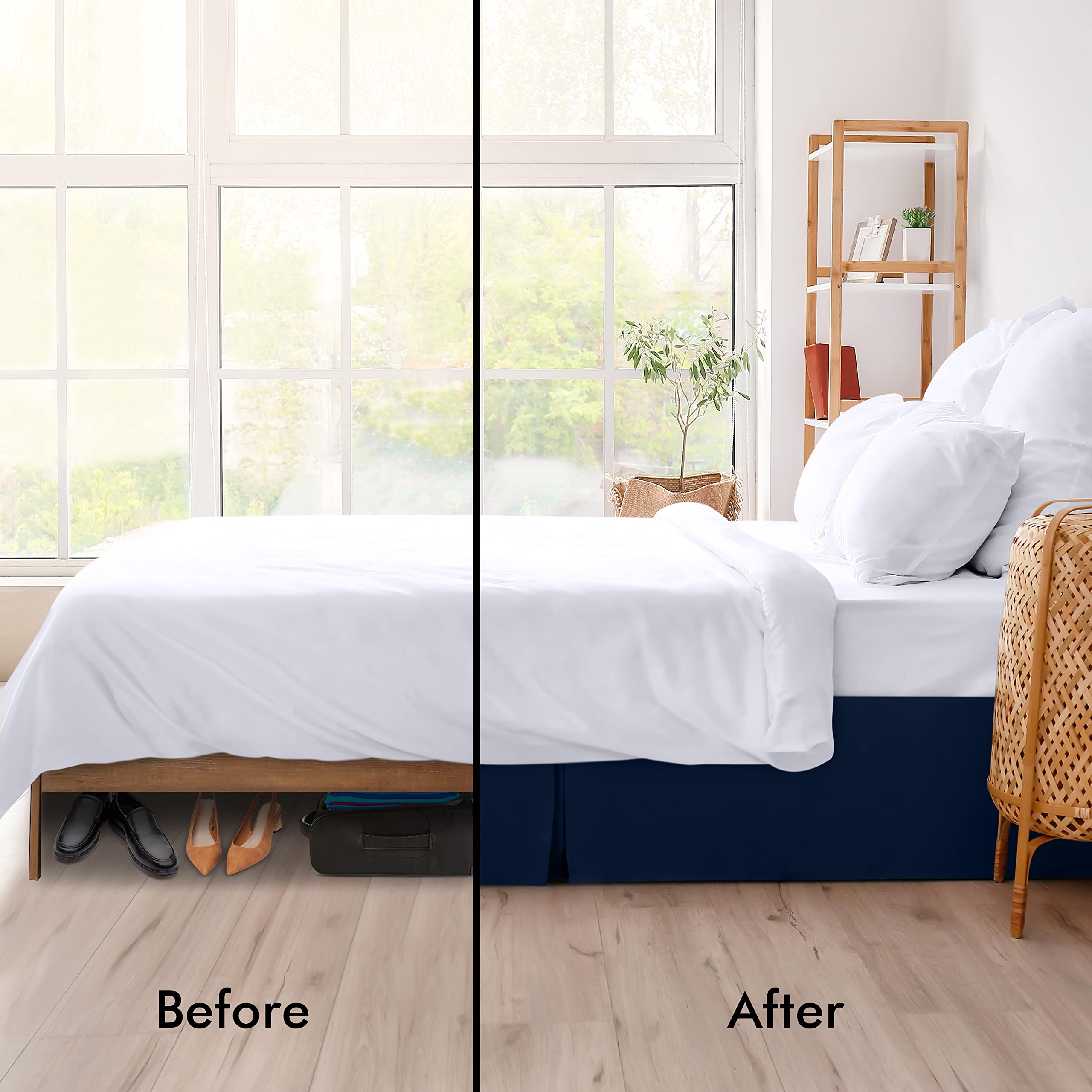 Foto 4 pulgar | Falda De Cama Utopia Bedding Para Cama Doble, Cuádruple, Plisada, Con Volantes, Azul Marino - Venta Internacional.