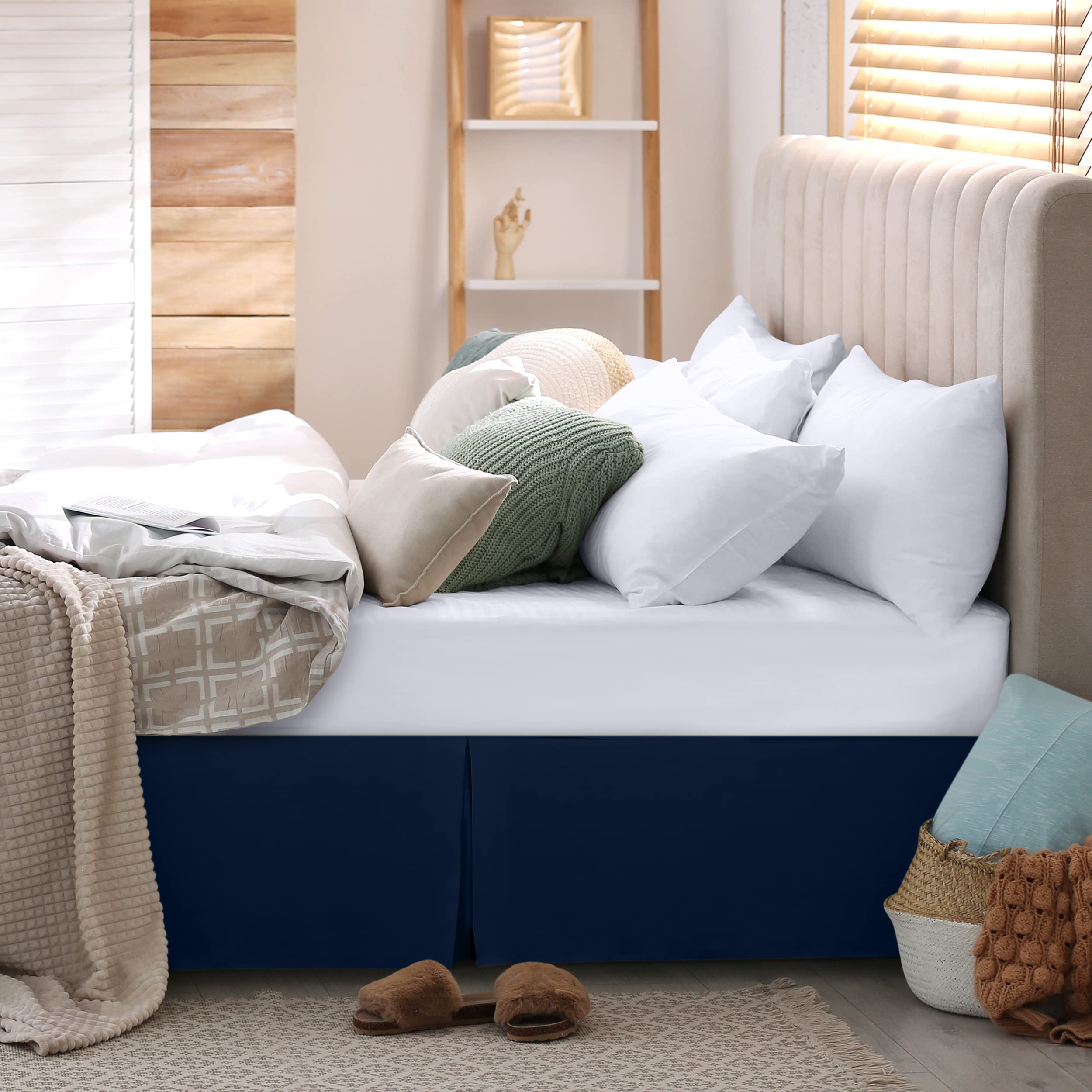 Foto 5 pulgar | Falda De Cama Utopia Bedding Para Cama Doble, Cuádruple, Plisada, Con Volantes, Azul Marino - Venta Internacional.
