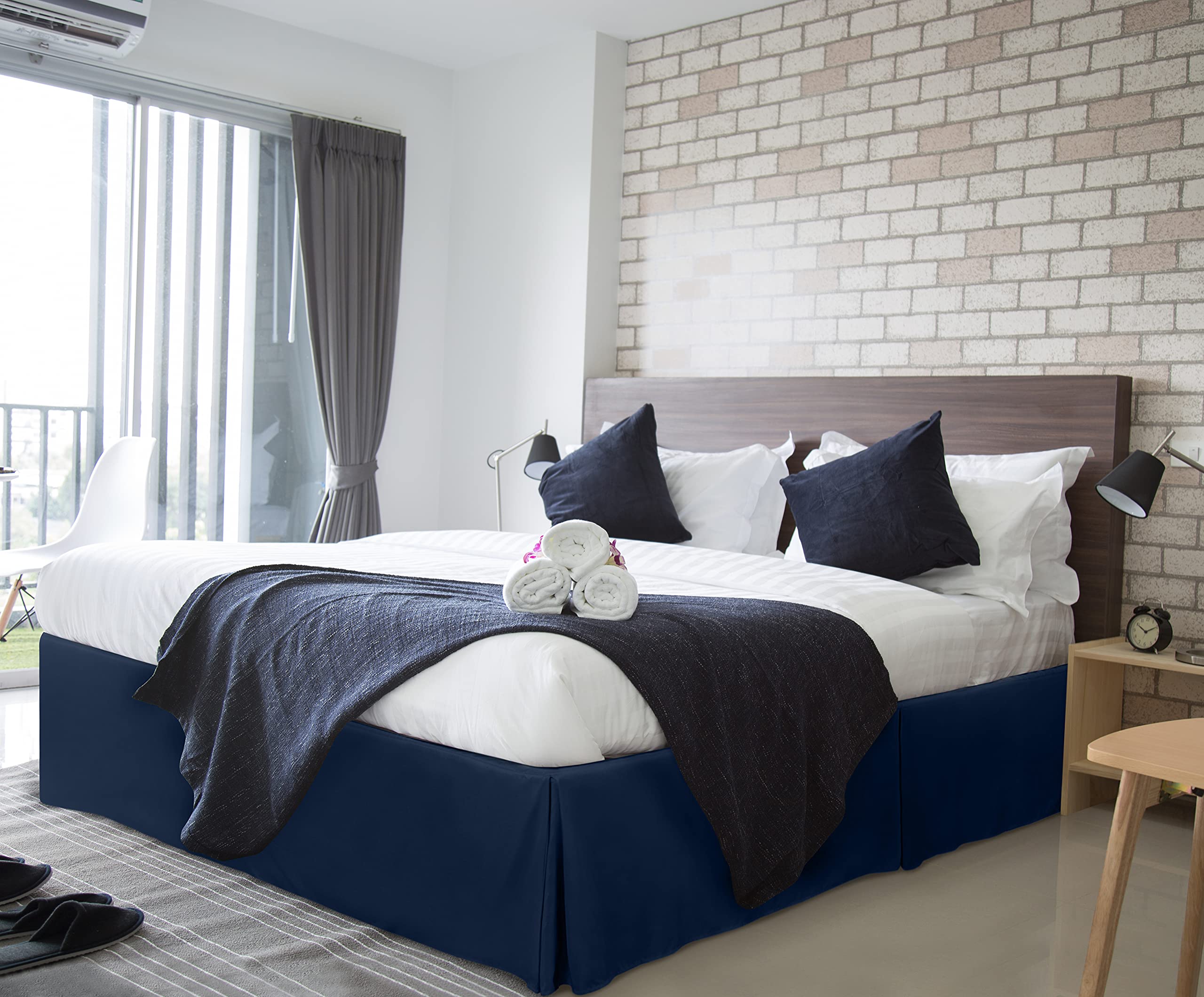 Foto 6 pulgar | Falda De Cama Utopia Bedding Para Cama Doble, Cuádruple, Plisada, Con Volantes, Azul Marino - Venta Internacional.