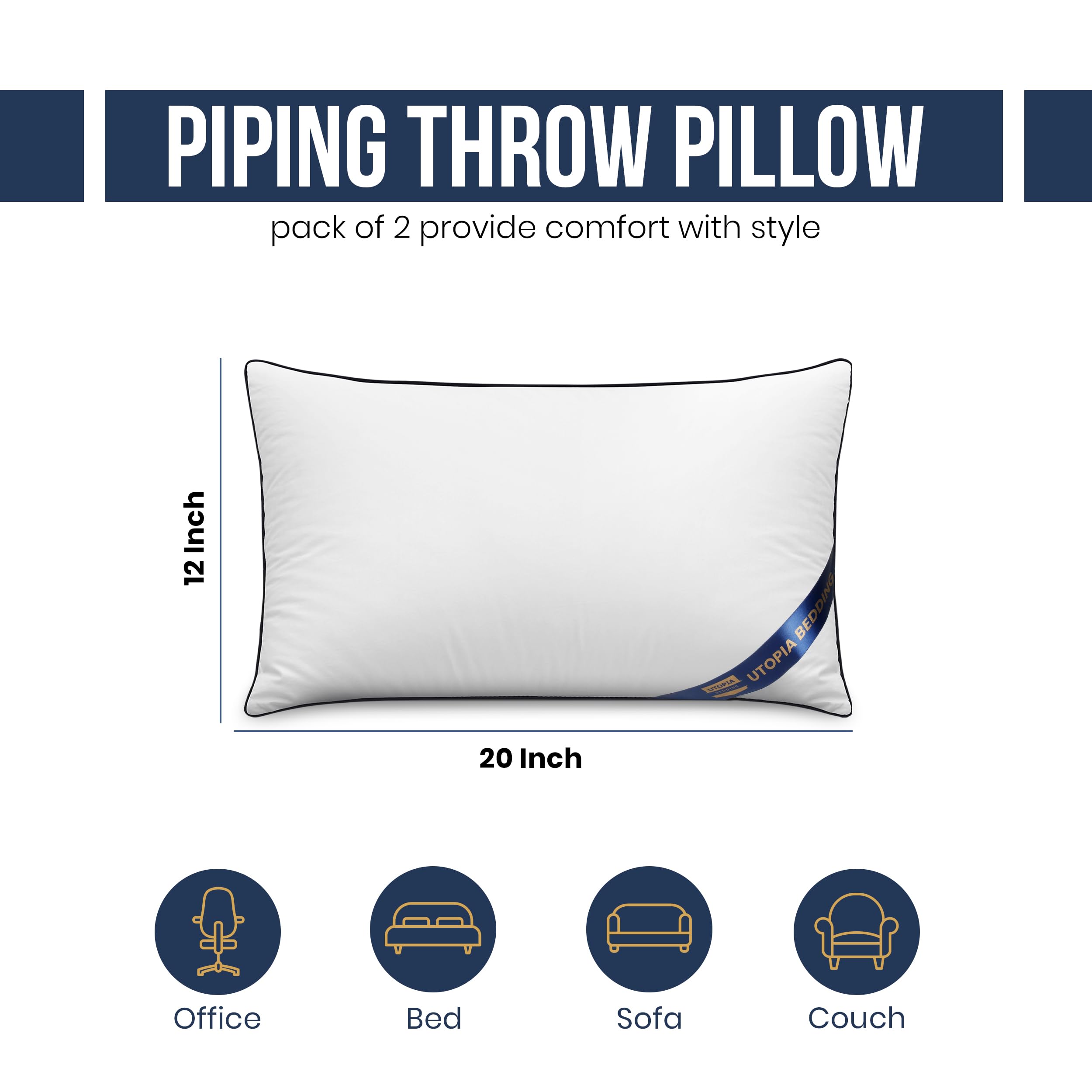 Foto 2 | Almohada Utopia Bedding  2 Unidades 30 x 50 cm Blanca - Venta Internacional