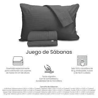 Foto 7 | Sábanas Trinity Color Gris Oxford Queen Size