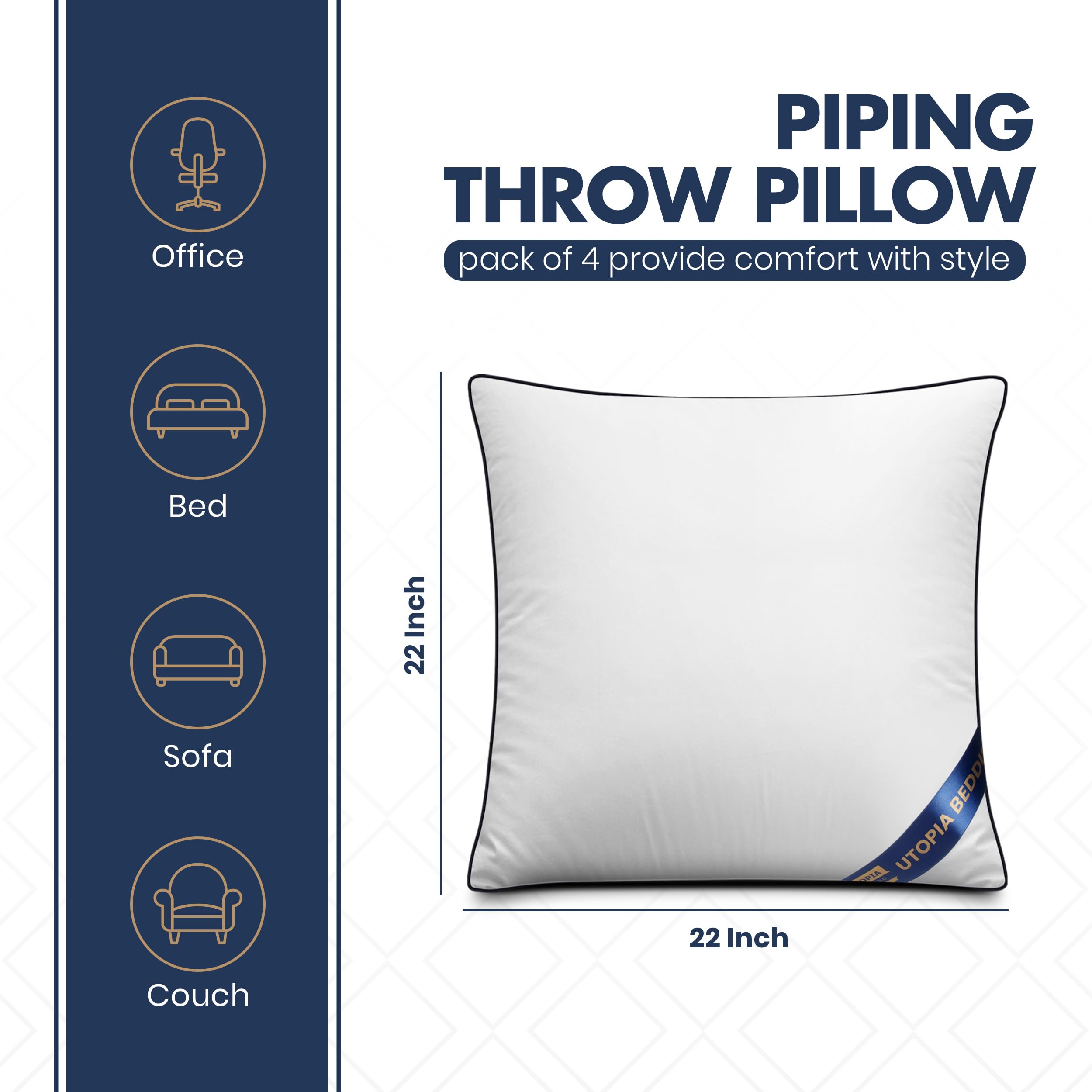Foto 3 pulgar | Almohada Utopia Bedding 4 Unidades 55 x 55 cm Blanca - Venta Internacional