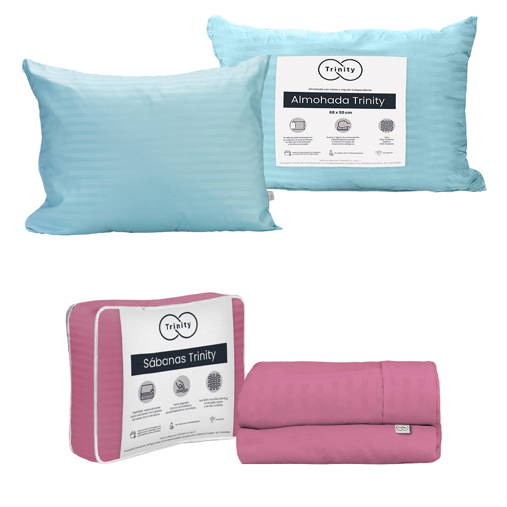 Foto 1 | Sábanas Trinity Color Palo De Rosa Individual + Almohada Trinity
