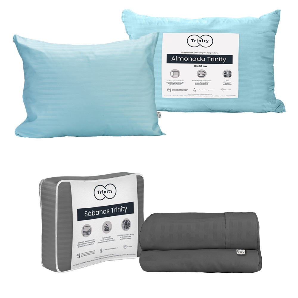 Foto 1 | Sábanas Trinity Color Gris Oxford Individual + Almohada Trinity