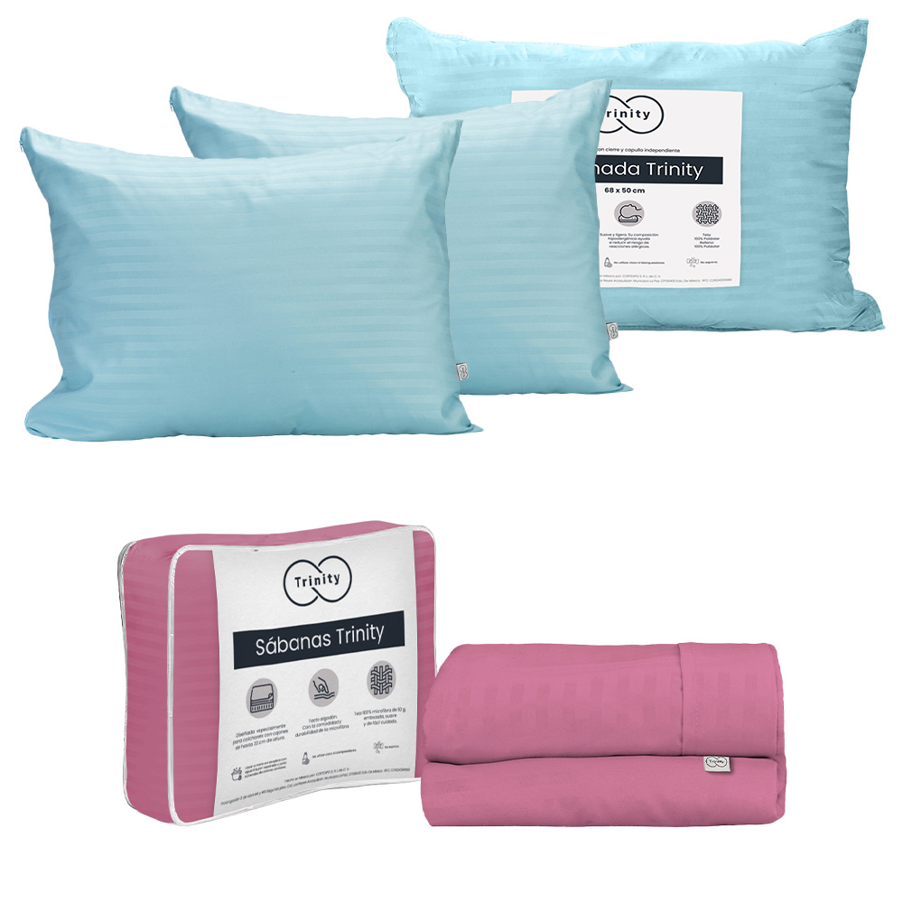 Sábanas Trinity color Palo de Rosa King Size + 2 Almohadas Trinity