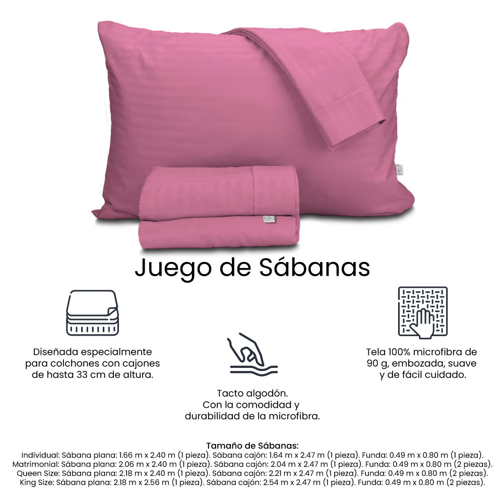 Foto 8 pulgar | Sábanas Trinity color Palo de Rosa King Size + 2 Almohadas Trinity