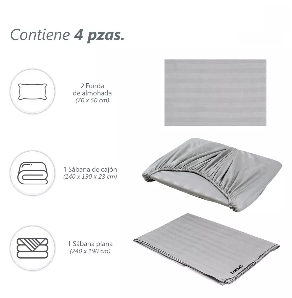 Foto 6 pulgar | Juego De Sabanas Matrimonial Lab.g Premium 2,800 Hilos 4 Pzs, Gris Claro