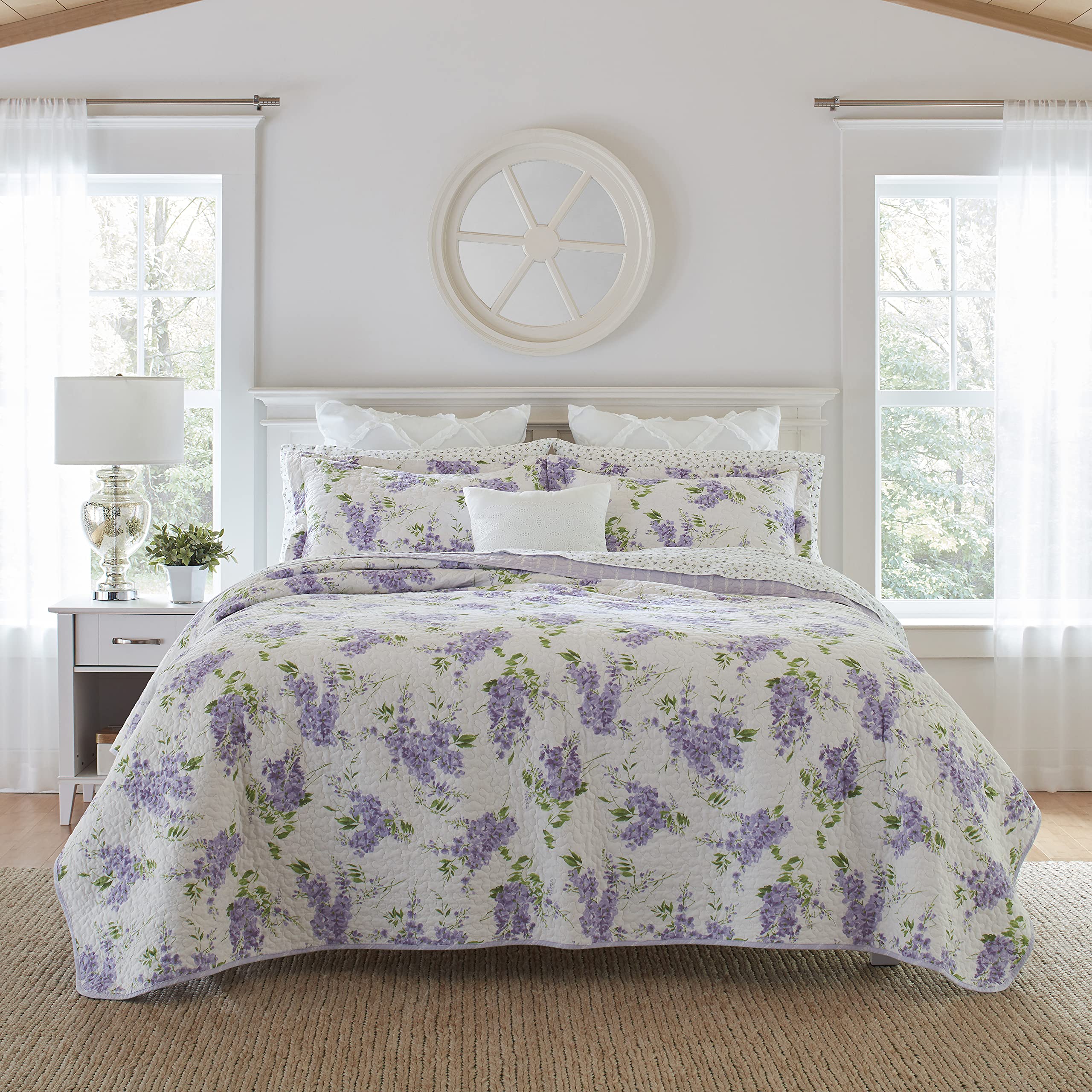 Juego De Colcha Laura Ashley Keighley, Reversible, Algodón, Color Lila, Doble - Venta Internacional.
