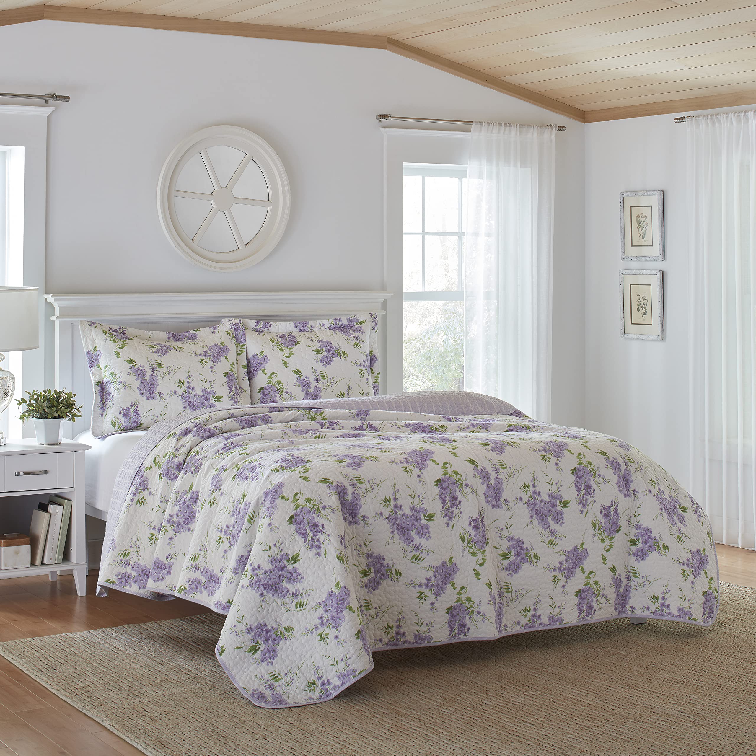 Foto 2 | Juego De Colcha Laura Ashley Keighley, Reversible, Algodón, Color Lila, Doble - Venta Internacional.