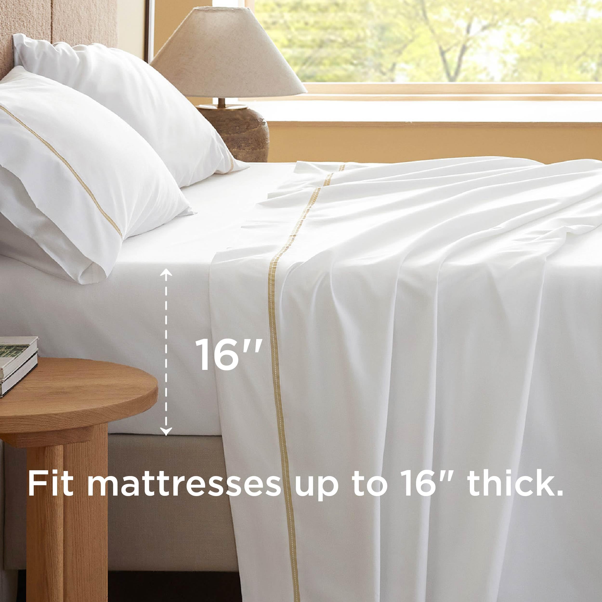Foto 5 | Juego De Sábanas Para Cama, 100% Algodón, 500 Hilos, Tamaño Queen, Color Blanco - Venta Internacional.