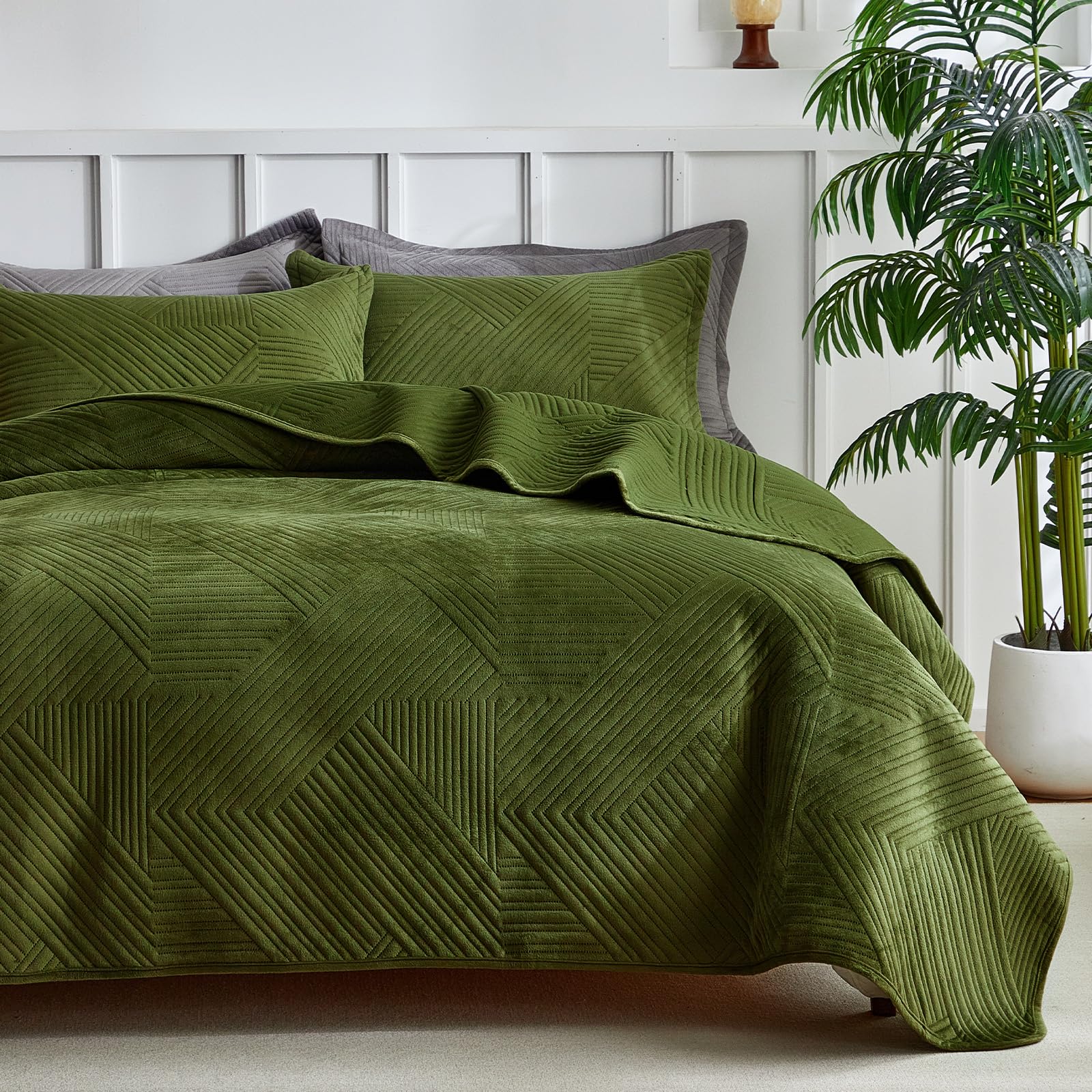 Juego De Edredón Warmdern Ultrasonic Green Velvet King, 270 X 240 Cm - Venta Internacional.