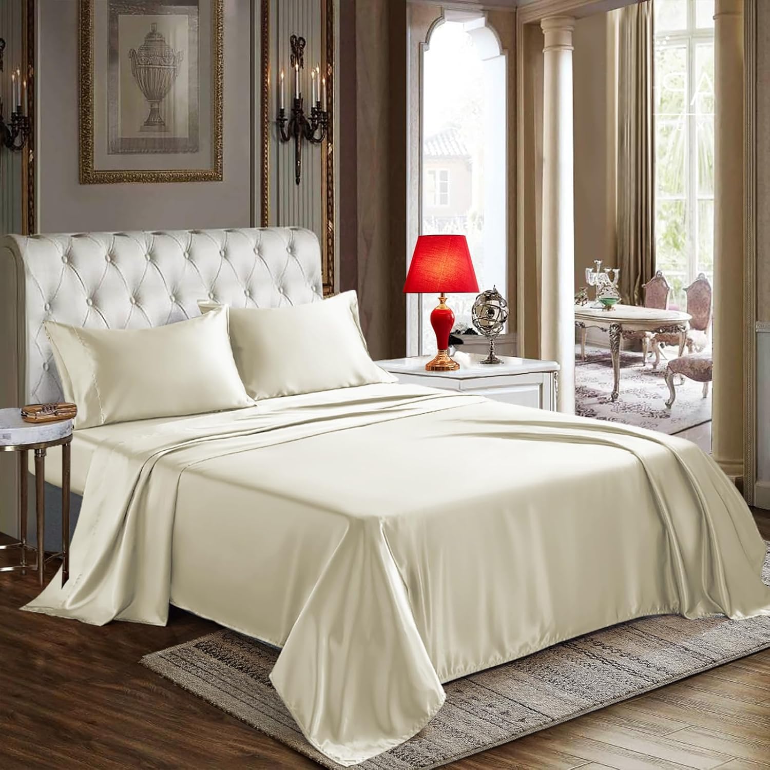 Juego De Sábanas Cozylux Satin Queen Size 4 Piezas De Microfibra Color Crema - Venta Internacional.