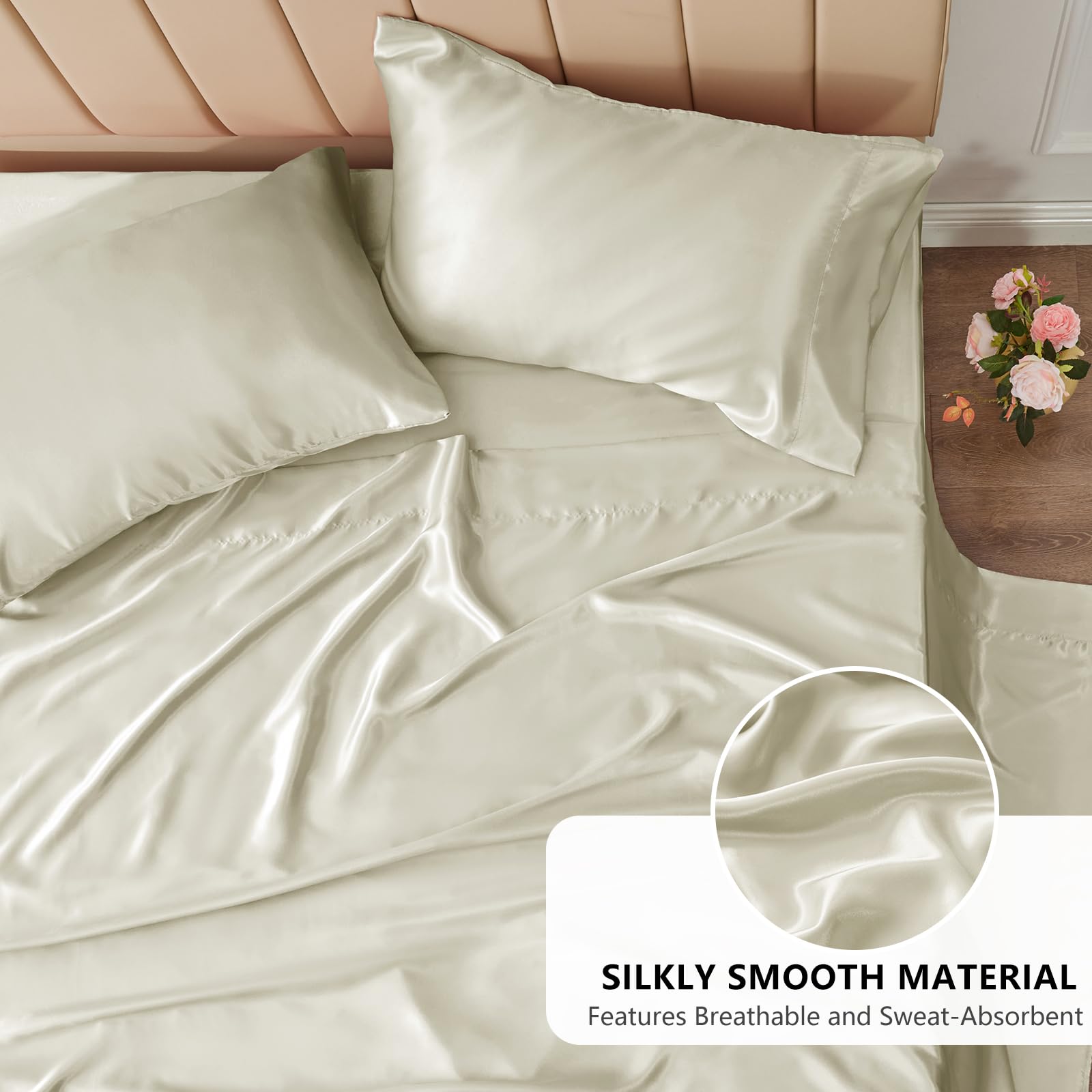 Foto 3 | Juego De Sábanas Cozylux Satin Queen Size 4 Piezas De Microfibra Color Crema - Venta Internacional.