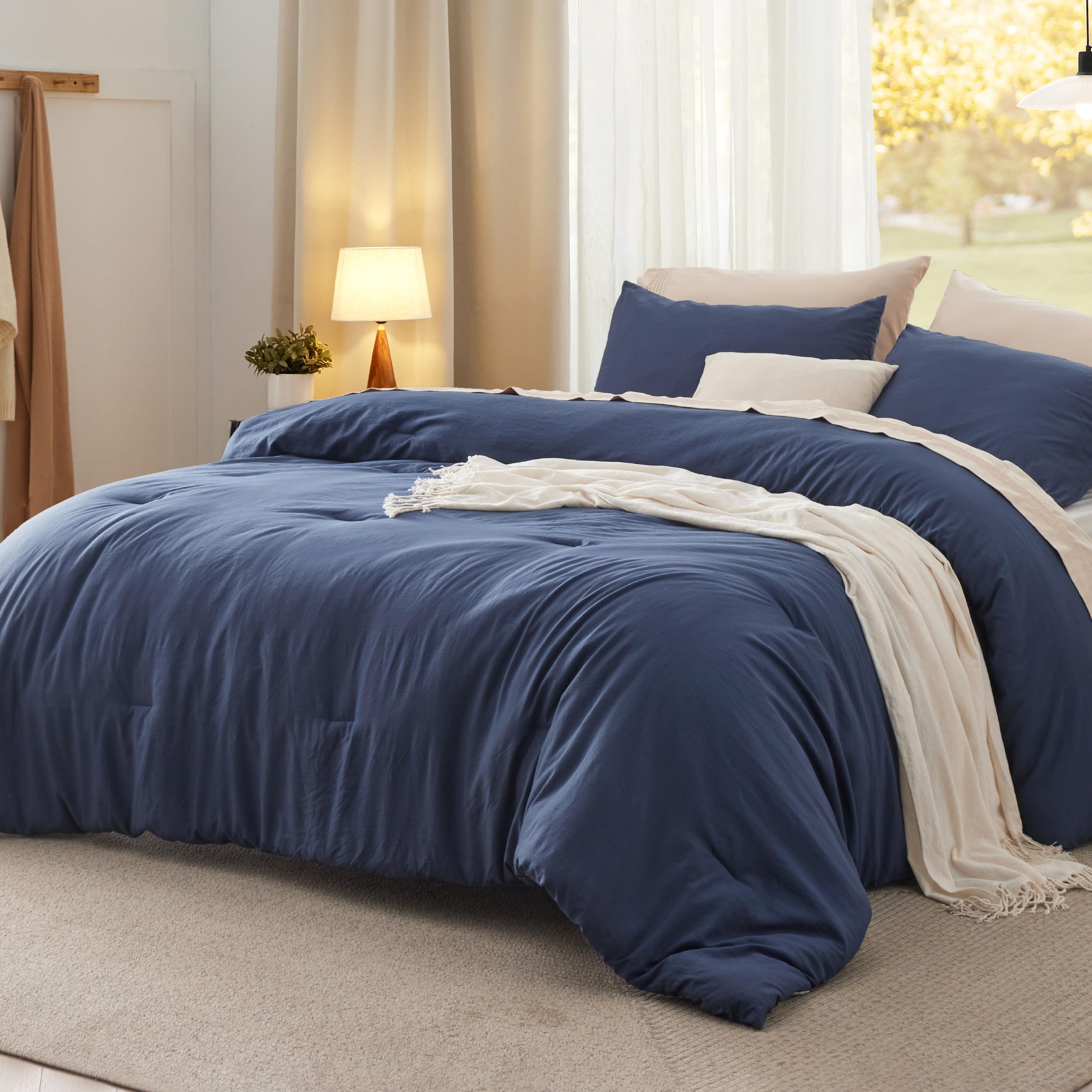 Juego De Edredón Bedsure California King Navy De 3 Piezas - Venta Internacional.
