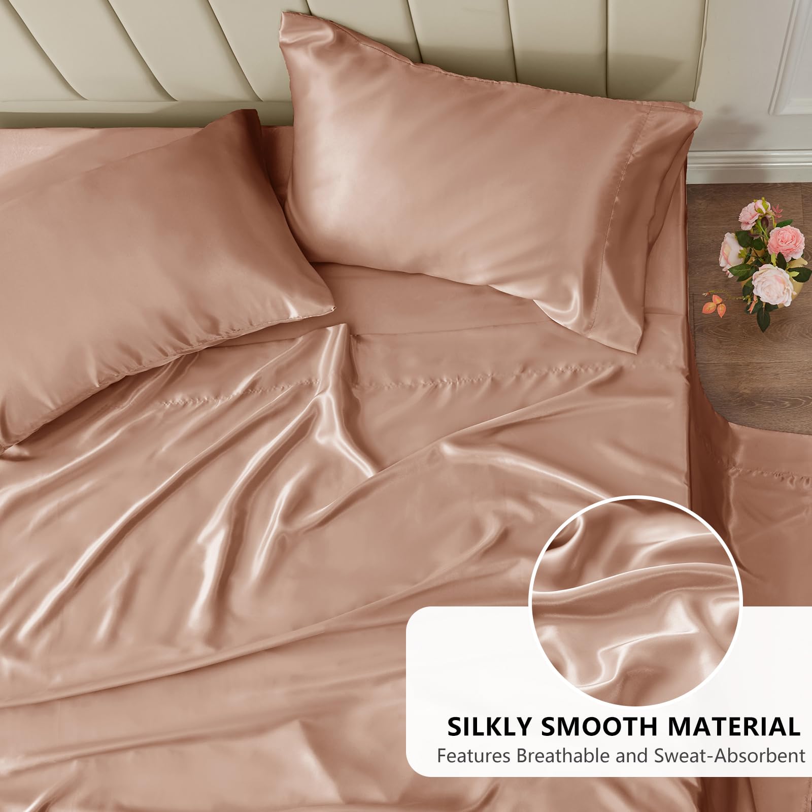 Foto 4 pulgar | Juego De Sábanas Cozylux Satin Queen Size De Microfibra Rosa Salmón - Venta Internacional.