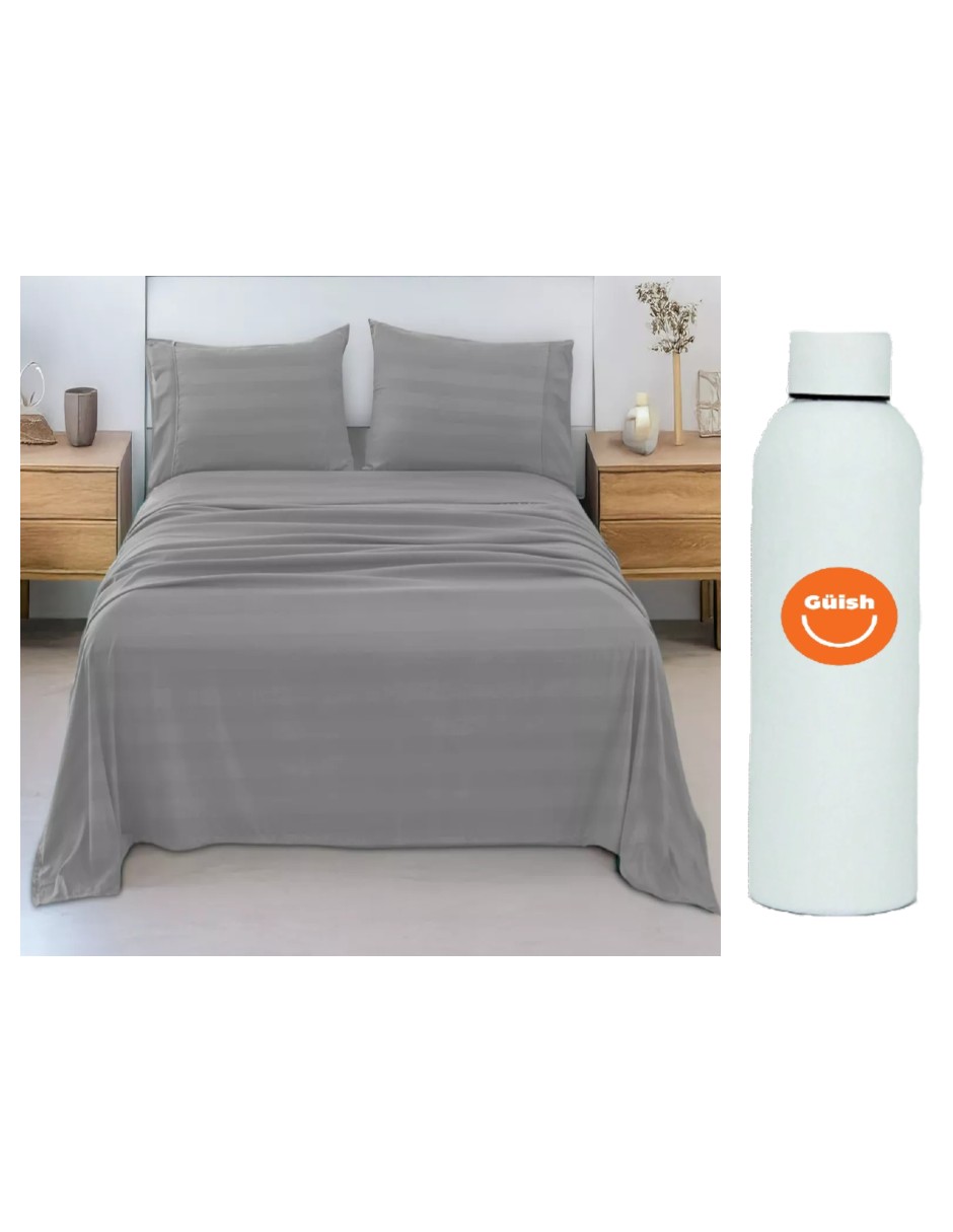 Foto 1 | Juego De Sábanas Matrimonial 3000 Hilos Color Gris + Termo De Agua De Regalo Güish