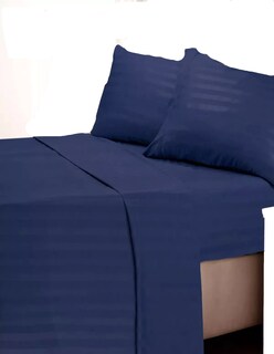 Foto 3 | Juego De Sábanas Matrimonial 3000 Hilos Color Azul Marino + Termo De Agua De Regalo Güish