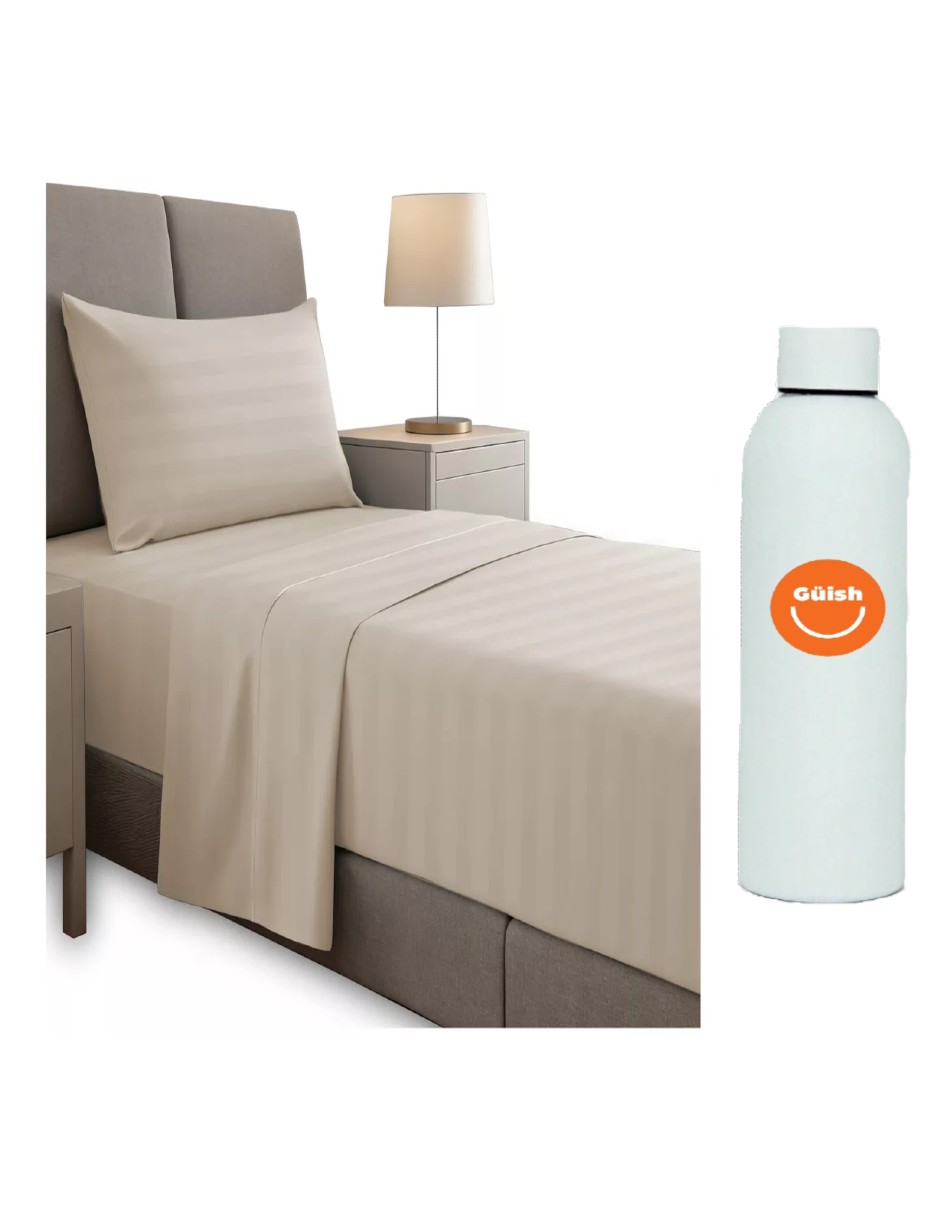 Foto 1 | Juego De Sábanas Individual Ultra Suave Color Beige + Termo De Agua De Regalo Güish