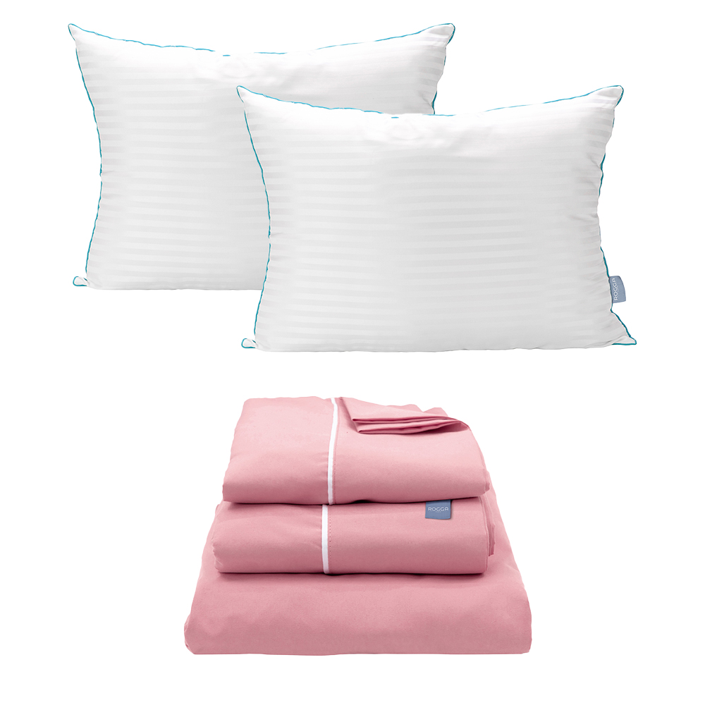 Sábanas Rogga Royal Touch Color Rosa Queen Size + Almohada Royal Twin