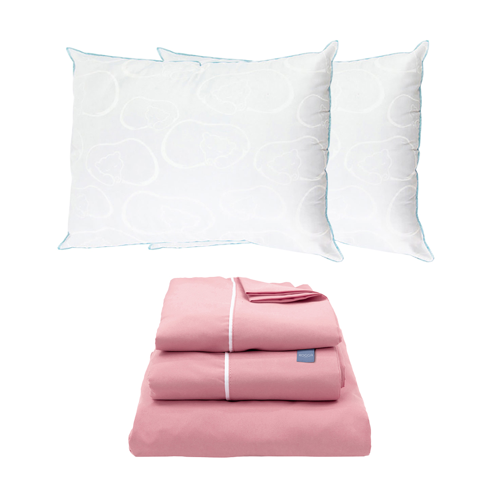 Sábanas Rogga Royal Touch Color Rosa Matrimonial + Almohada Osos 2