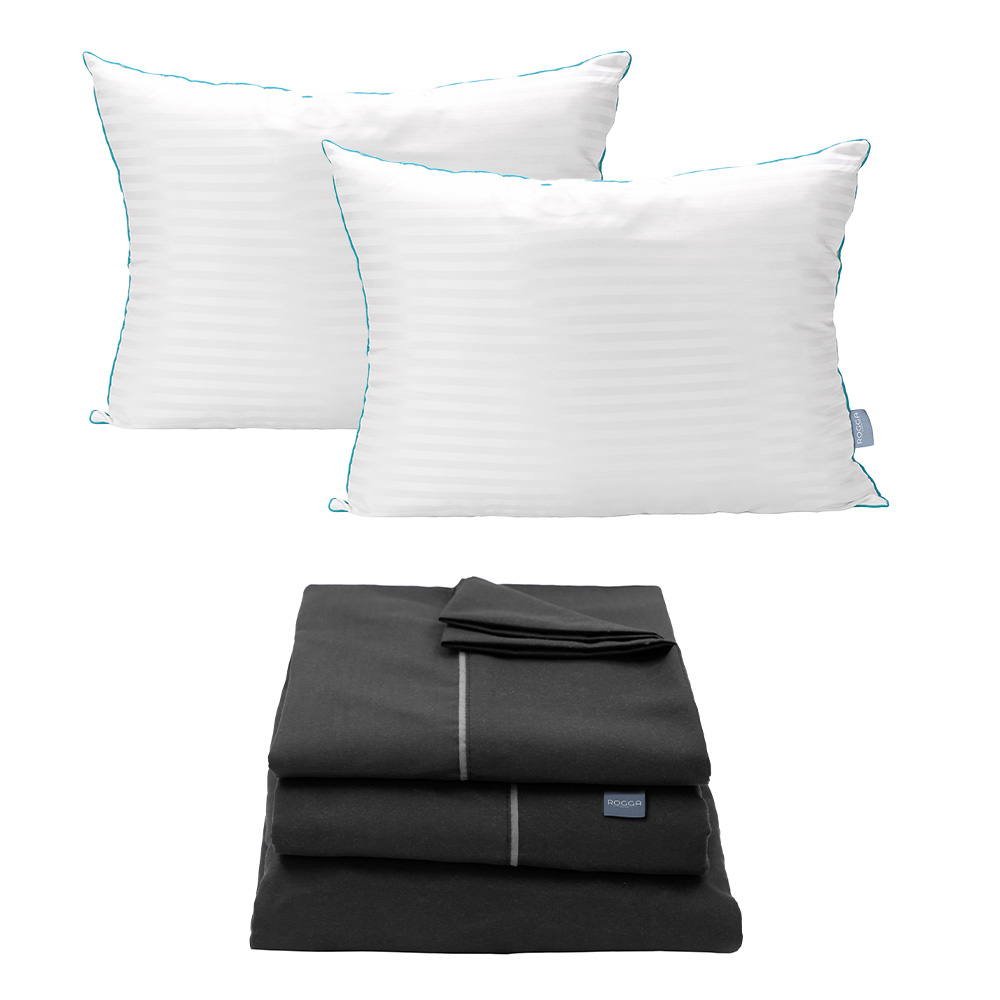 Sábanas Rogga Royal Touch Color Negro King Size + Almohada Royal Twin