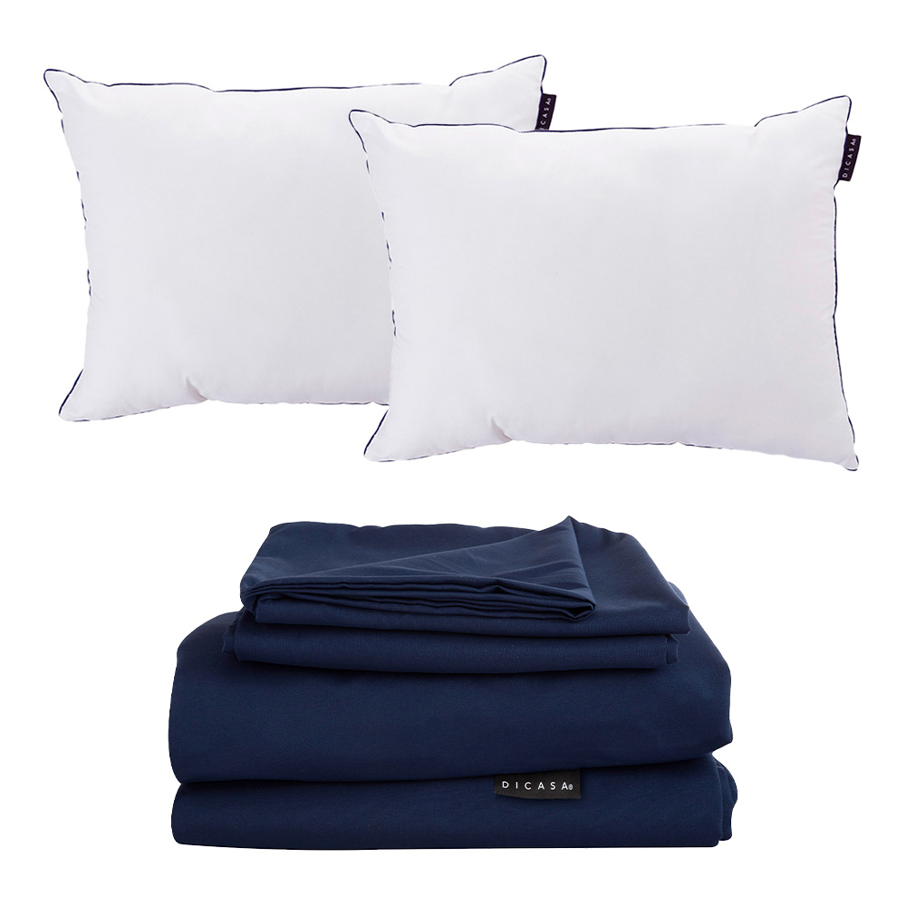Sábanas Dicasa Softy Azul Marino Matrimonial + Almohada One 2