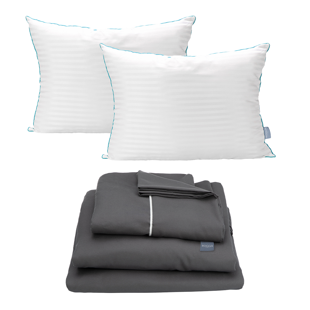 Sábanas Rogga Royal Touch Color Gris Oxford King Size + Almohada Royal Twin