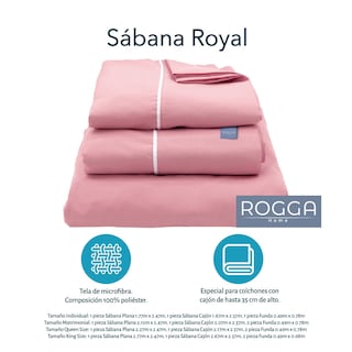 Foto 6 | Sábanas Rogga Royal Touch Color Rosa Matrimonial + Protector Lux + Almohada Royal Twin