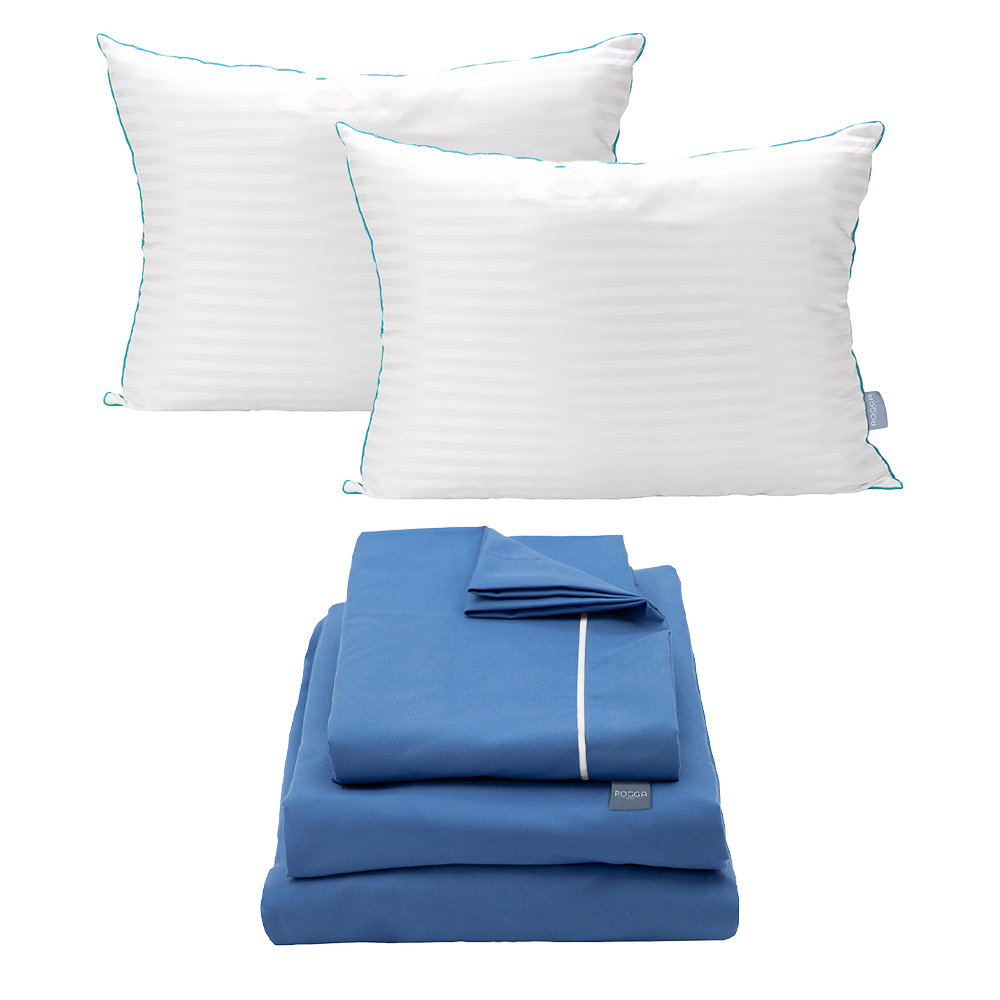 Sábanas Rogga Royal Touch Color Azul Medio Queen Size + Almohada Royal Twin