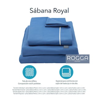Foto 6 | Sábanas Rogga Royal Touch Color Azul Medio Queen Size + Almohada Royal Twin