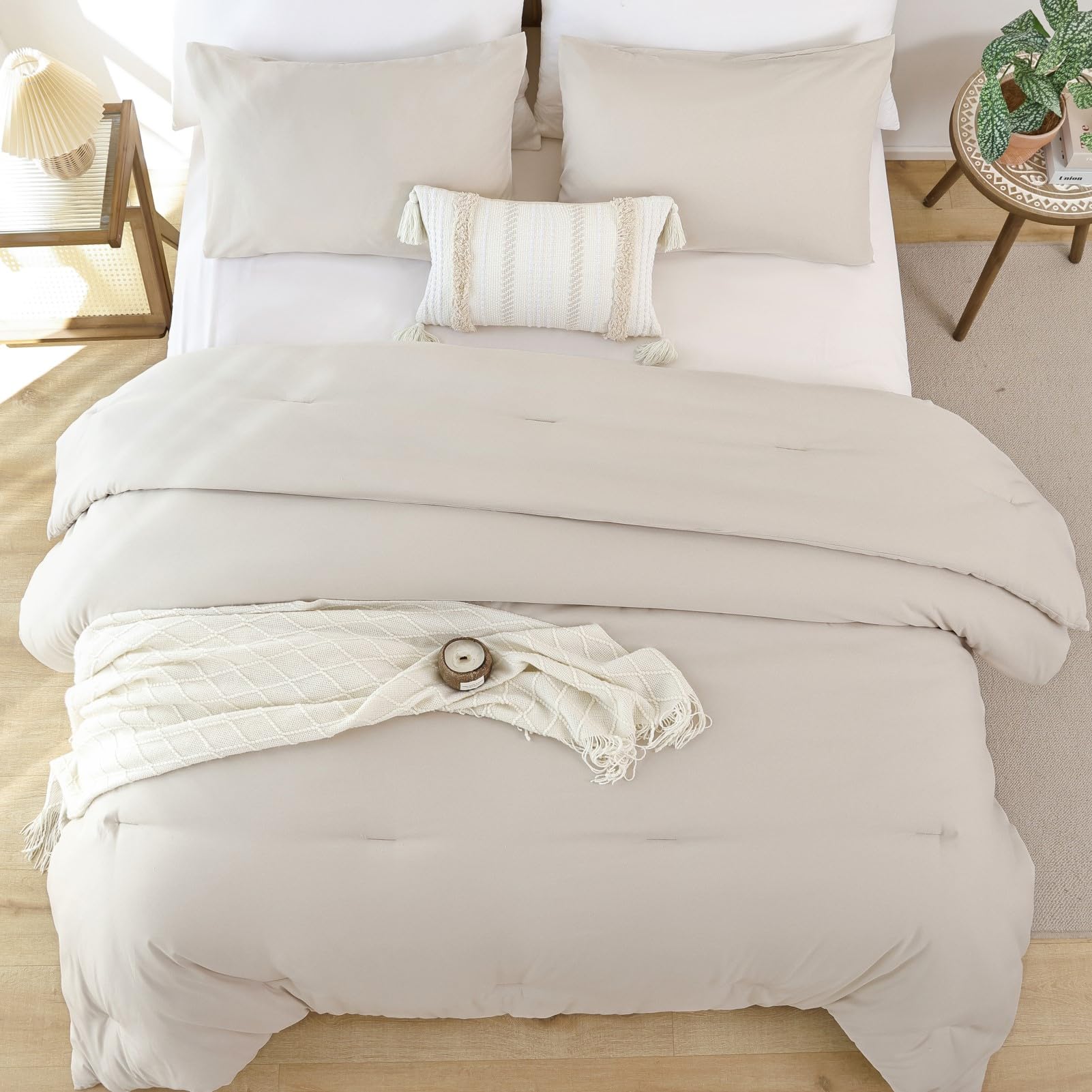 Foto 5 | Juego De Edredón Rosgonia King Size Beige, 3 Piezas Para Todas Las Estaciones - Venta Internacional.